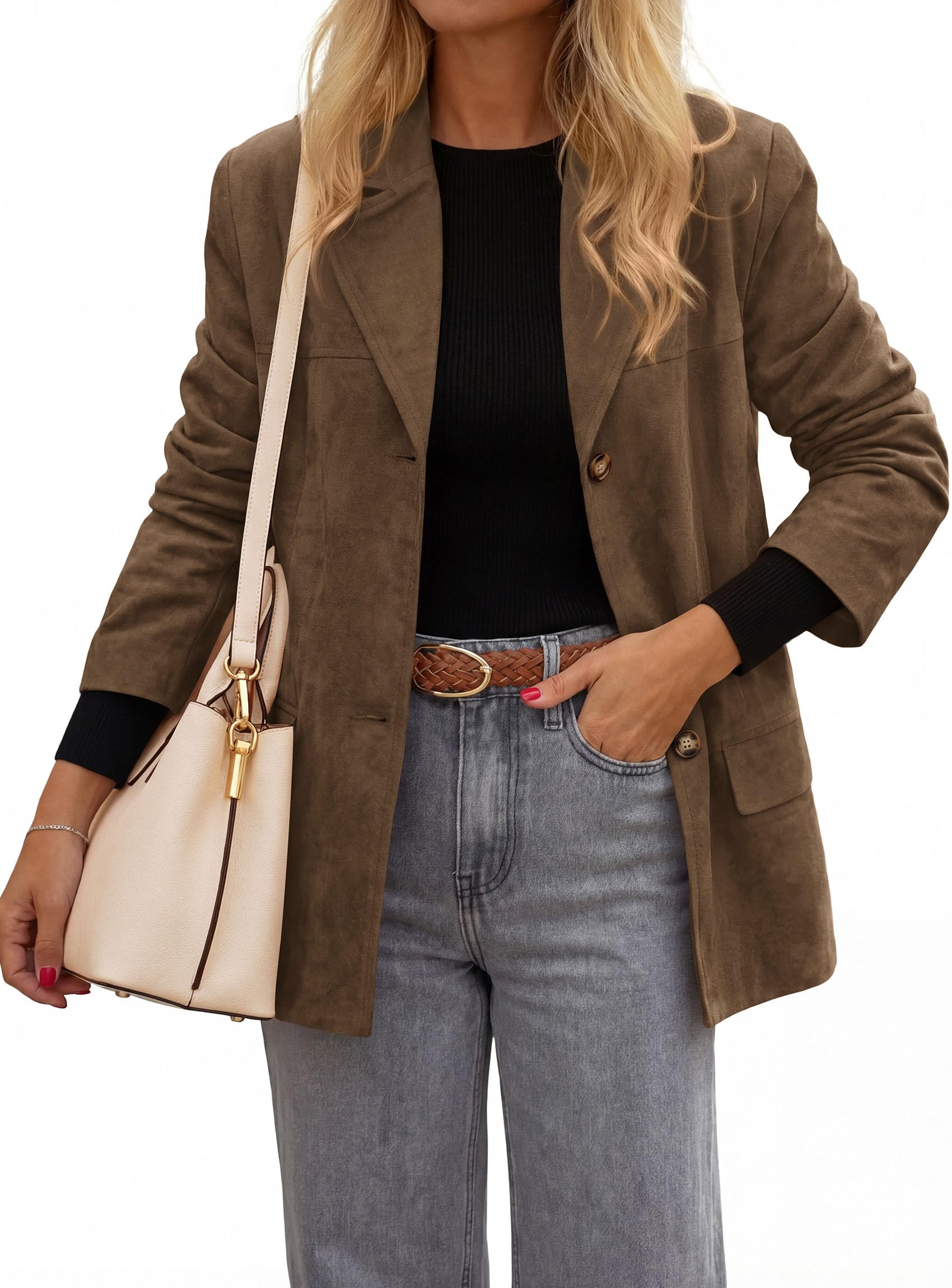 PRETTYGARDEN Women's Faux Suede Western Blazer Jacket
