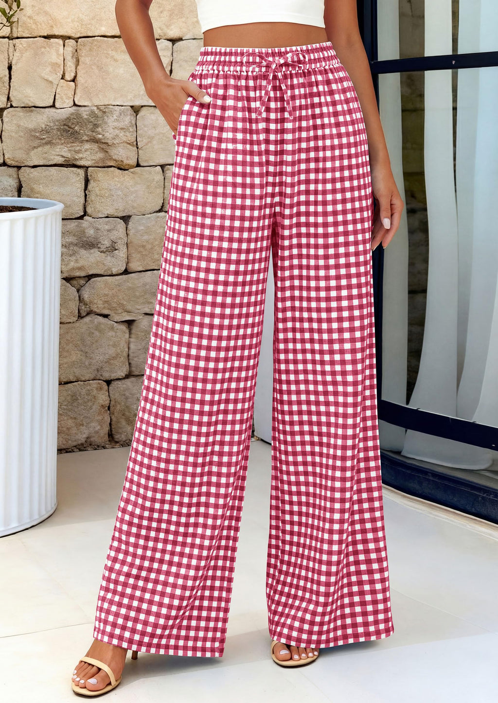 PRETTYGARDEN Women's Wide Leg Gingham Lounge Pants Summer  Casual Plaid Trousers Spring Y2K Clothes Comfy Pajama Bottoms