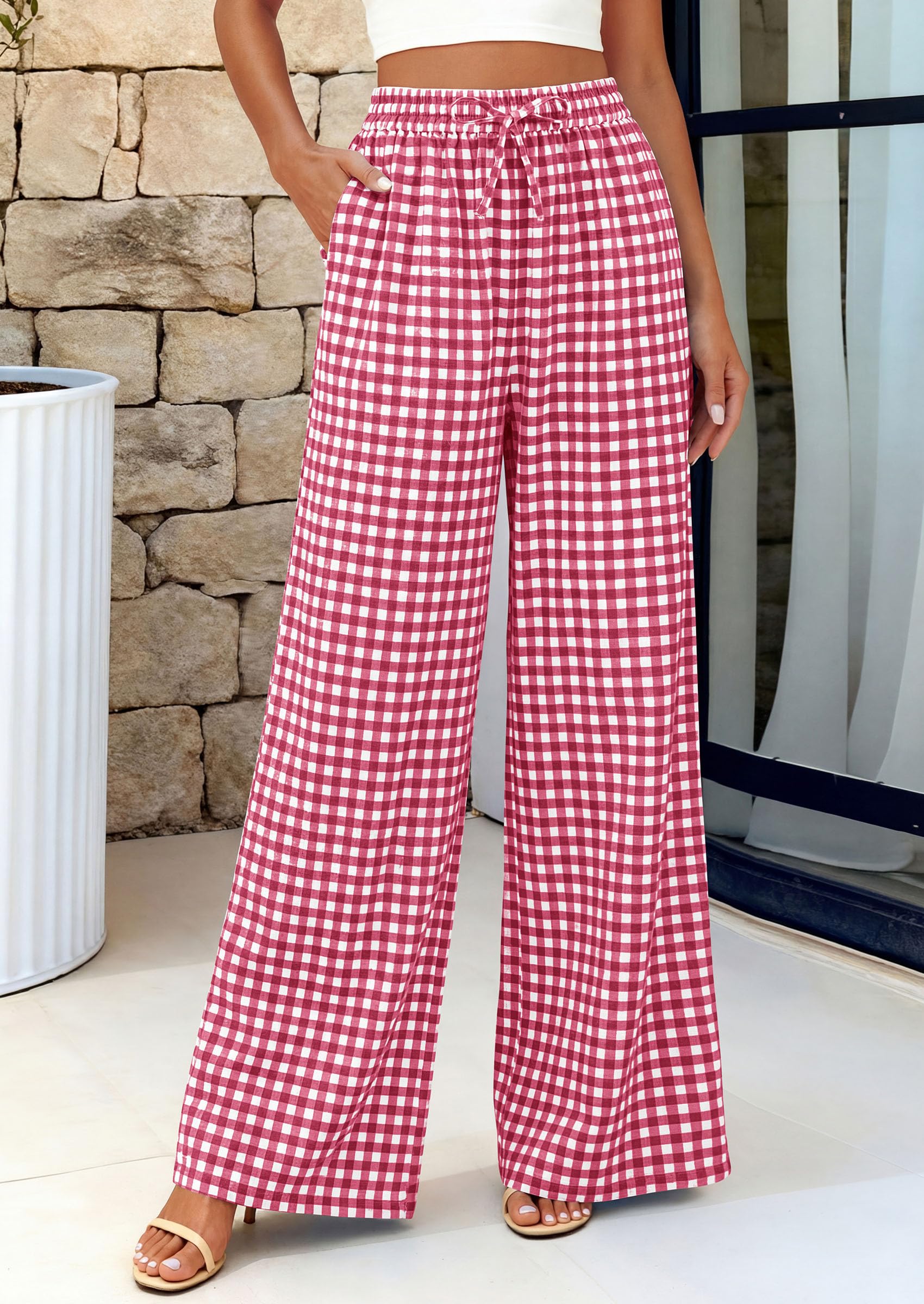 PRETTYGARDEN Women's Wide Leg Gingham Lounge Pants Summer  Casual Plaid Trousers Spring Y2K Clothes Comfy Pajama Bottoms