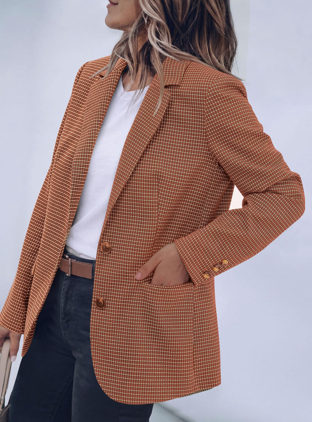 PRETTYGARDEN Fall Blazers for Women Business Casual | Long Sleeve Plaid Houndstooth, Notch Lapel Pockets, Oversized Blazer Outerwear, Trendy Suit Jackets, 2026 Winter Work Outfits