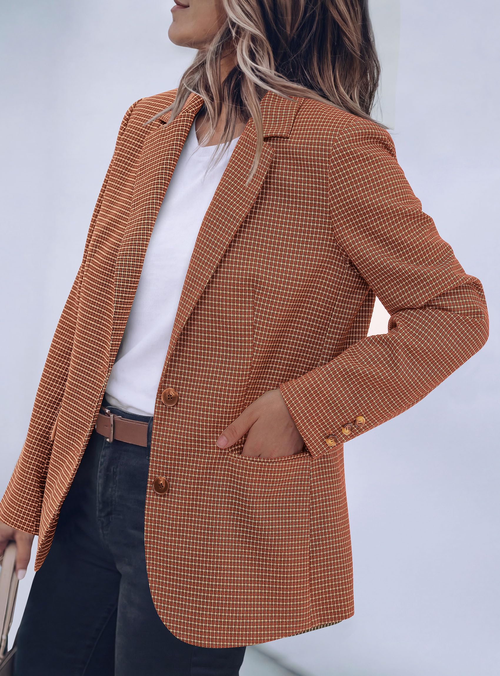 PRETTYGARDEN Fall Blazers for Women Business Casual | Long Sleeve Plaid Houndstooth, Notch Lapel Pockets, Oversized Blazer Outerwear, Trendy Suit Jackets, 2026 Winter Work Outfits
