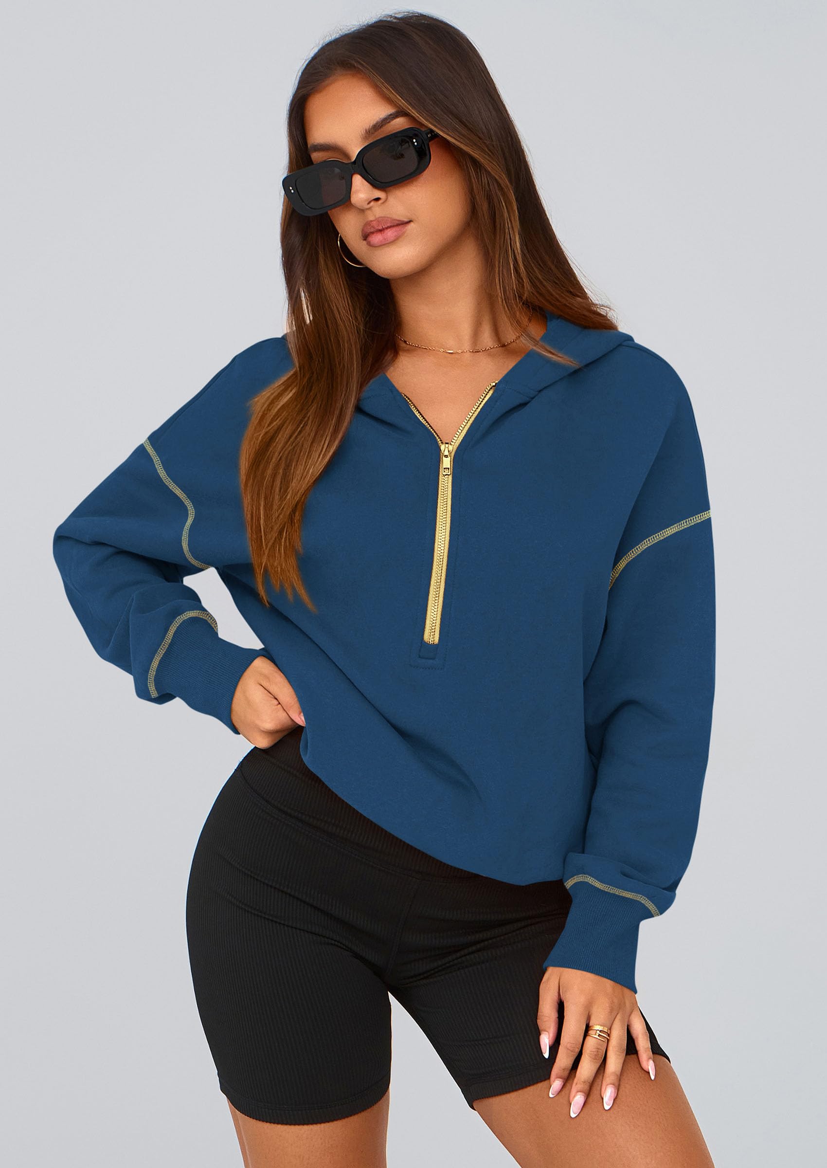 PRETTYGARDEN Women's  Fall Hooded Sweatshirts Long Sleeve Half Zip Cropped Hoodies Pullover Winter Fashion Clothes