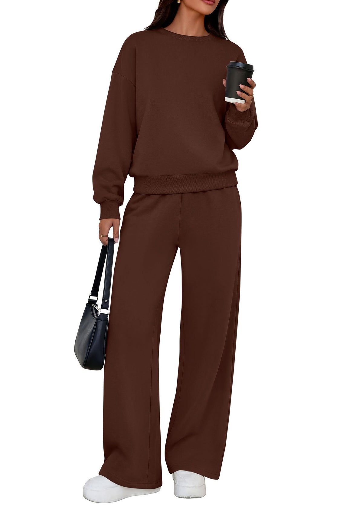 PRETTYGARDEN 2 Piece Lounge Sets for Women Casual Sweatsuits | Soft Fleece Lining,Crew Neck Oversized Sweatshirt & Wide Leg Pants,Workout Airport Matching Set Tracksuit,Fall Winter Outfits