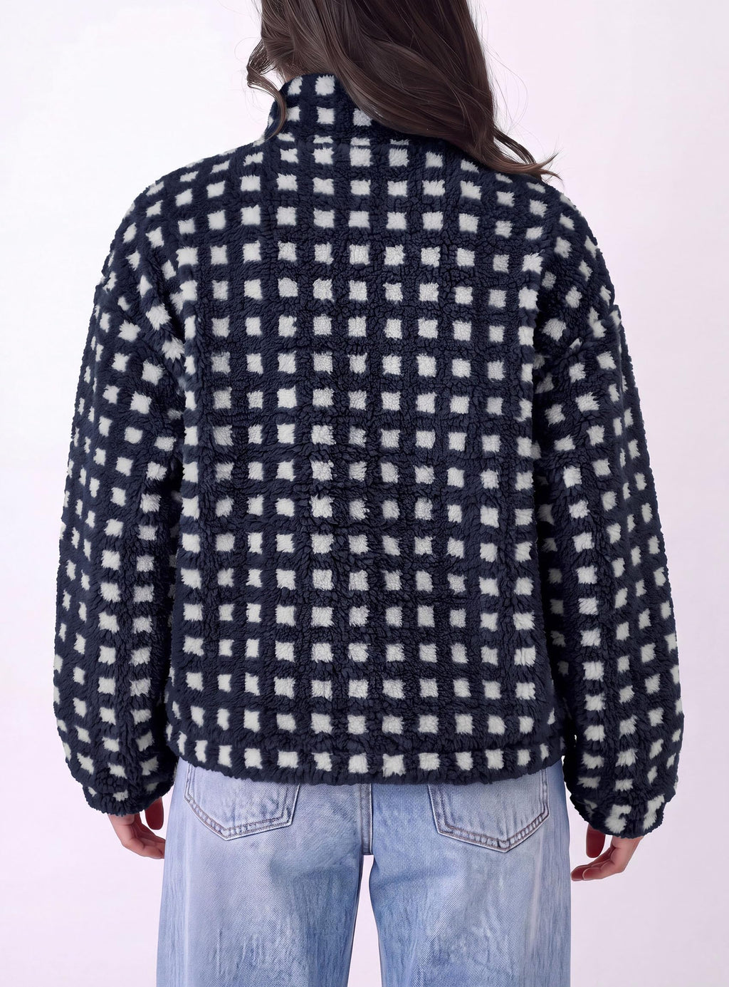 PRETTYGARDEN Women's Gingham Sherpa Fleece Jacket Plaid Cropped Teddy Coat Trendy Y2K Winter Jacket, Zip Up Stand Collar, Side Pockets, Fall Outfit for Casual Daily, Going Out, Streetwear, Outdoor