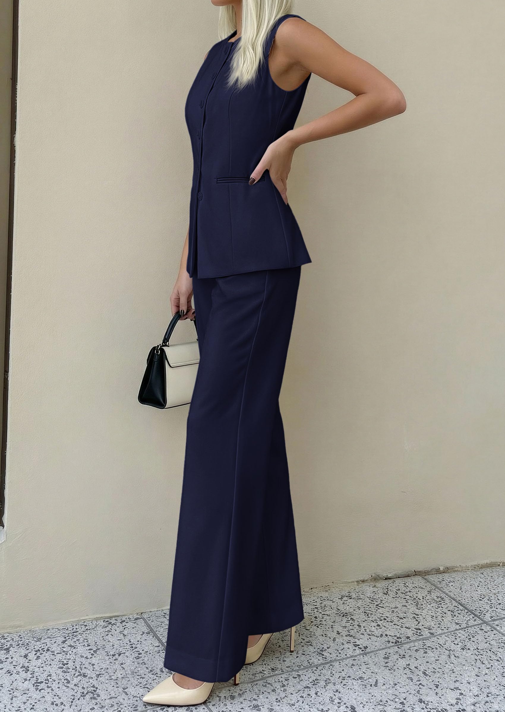 PRETTYGARDEN Women's 2 Piece Sets Summer  Work Clothes Sleeveless Blazer Vest Pants Suits Spring Business Casual Outfits