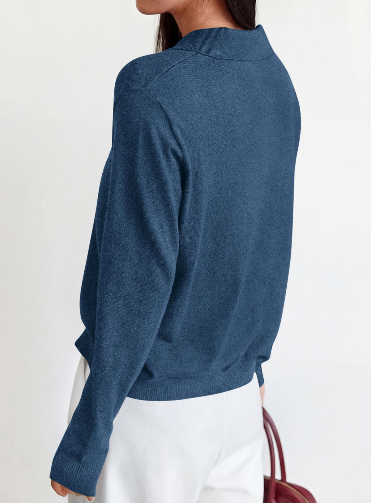 PRETTYGARDEN Womens Long Sleeve Collared Polo Sweater | Breathable Soft Ribbed Knit, Lapel V Neck Pullover Sweaters, Business Casual Work Office Tops, 2026 Trendy Fall Outfits