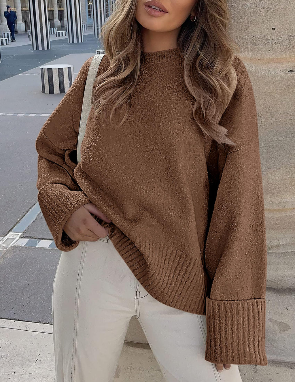 PRETTYGARDEN Women's Fall Oversized Sweaters Casual Crewneck Pullover Long Sleeve Fuzzy Chunky Knit Tops Blouse