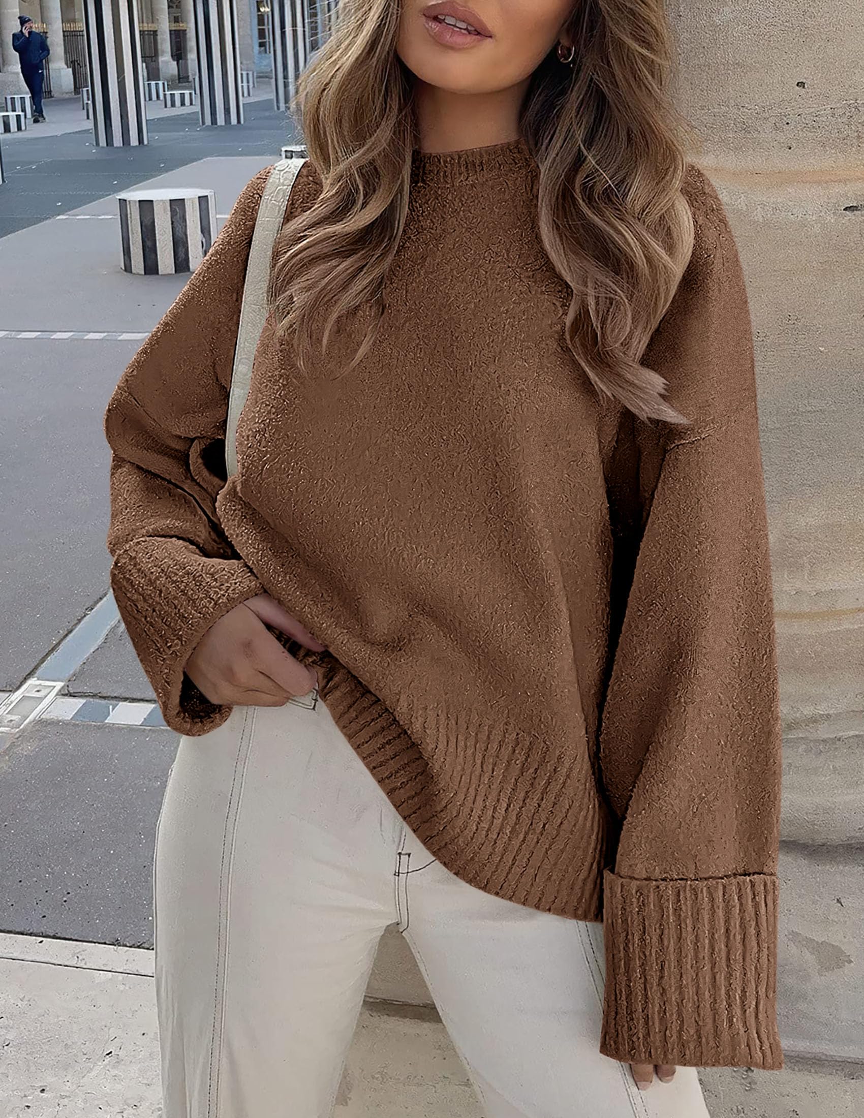 PRETTYGARDEN Women's Fall Oversized Sweaters Casual Crewneck Pullover Long Sleeve Fuzzy Chunky Knit Tops Blouse