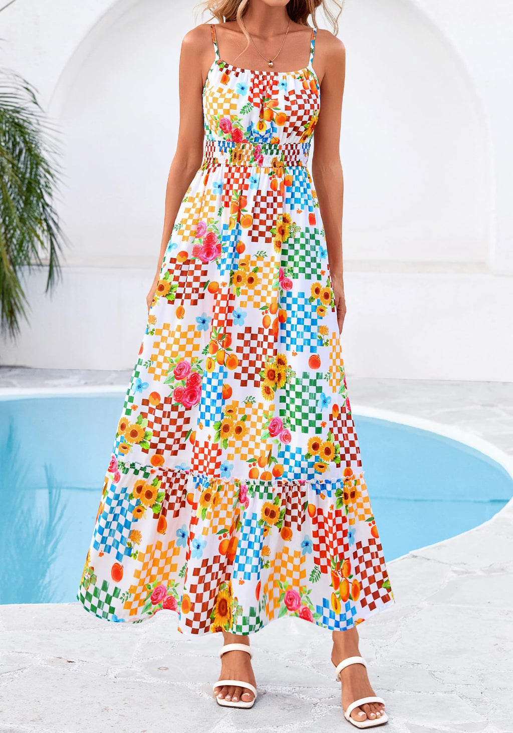 BTFBM Summer Dresses for Women Sundresses Sleeveless Spaghetti Strap Boho Beach Vacation Outfits Spring Maxi Dress
