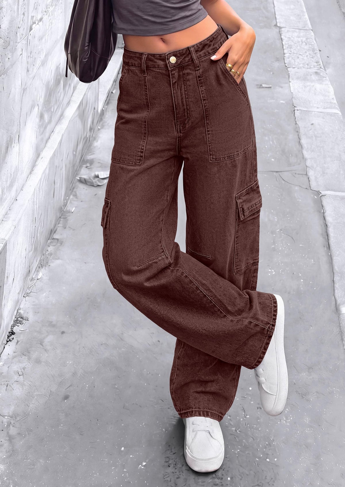 PRETTYGARDEN Barrel Pants Women Wide Leg Baggy Denim Jeans Relaxed Fit,Utility Pockets,Loose Streetwear,Boyfriend Style,Y2K Outfits,Fashion Cargo Pants,Fall Clothes
