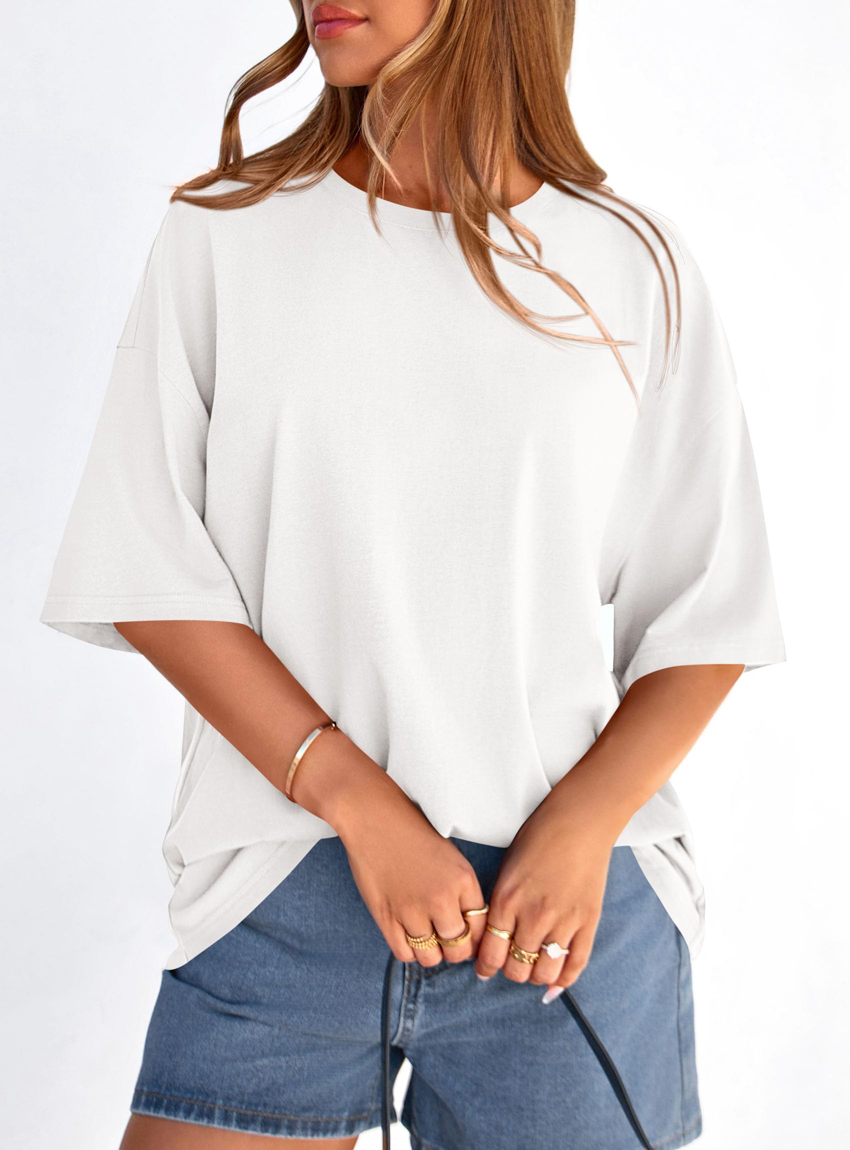 PRETTYGARDEN Women's Spring Going Out Tops Casual Short Sleeve Crewneck Loose Fit Basic Cute Tee Shirts Summer Outfits