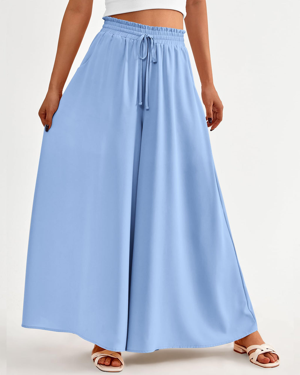BTFBM Women Casual High Waist Wide Leg Pants Spring Summer Long Palazzo Pants Pocket Lounge Beach Vacation Clothes