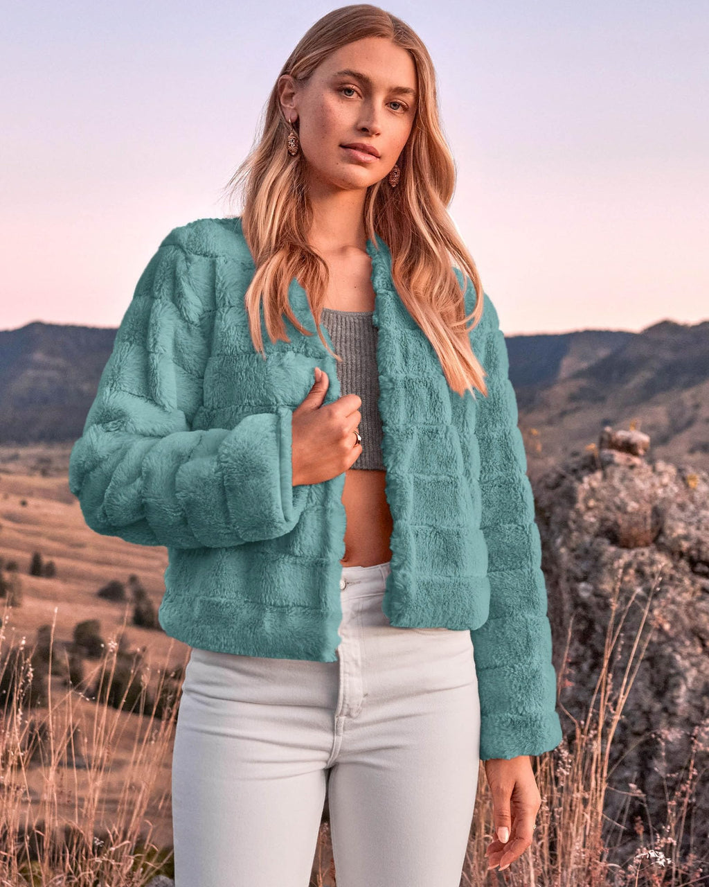 FreshPretty Winter Coats For Women Faux Fur Jacket Soft Long Sleeve Fluffy Open Front Outerwear Fall Outfits