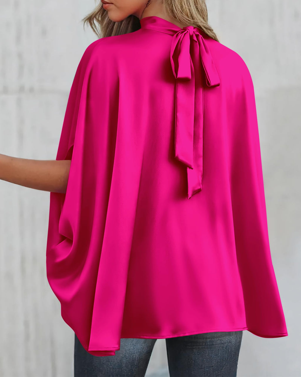 BTFBM Womens Summer Tops Mock Neck Batwing Sleeve Silk Satin Shirts Loose Oversized Dressy Casual Spring Blouses