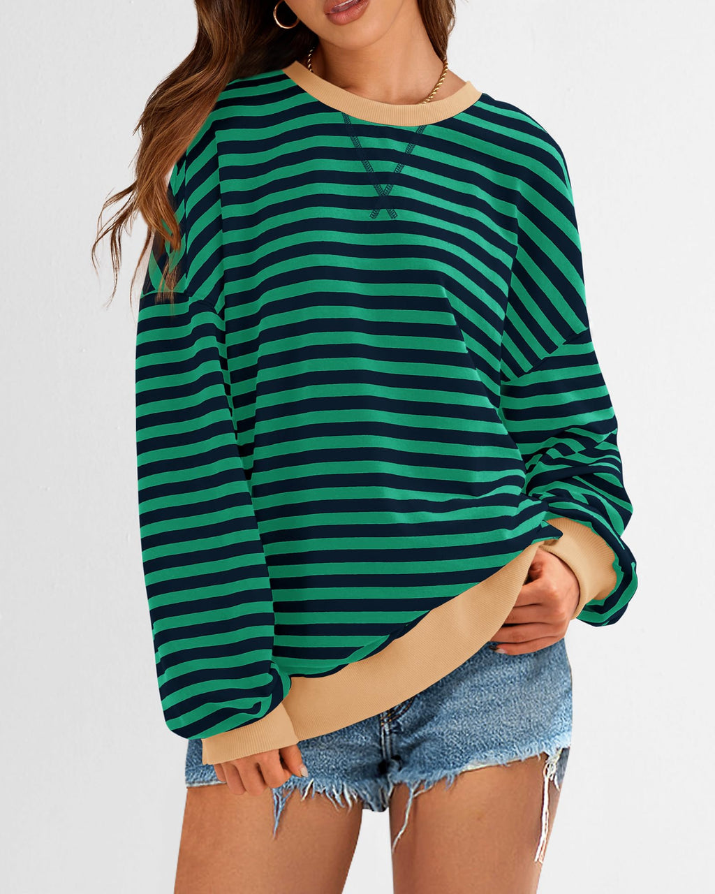 BTFBM Sweatshirt For Women Summer Crewneck Long Sleeve Oversized Striped Pullover Tops Y2K Clothes Workout Shirt