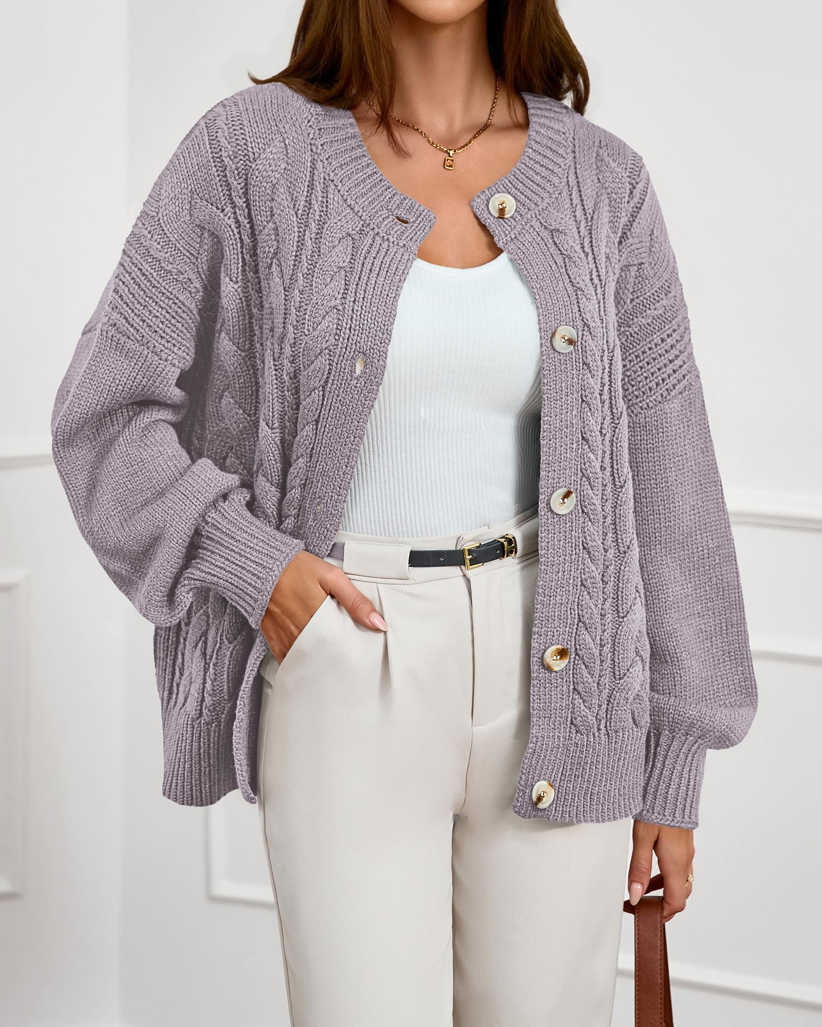 FreshPretty Chunky Cardigan Sweaters for Women Fall Fashion Button Long Sleeve Loose Cable Knit Winter Coats Outerwear