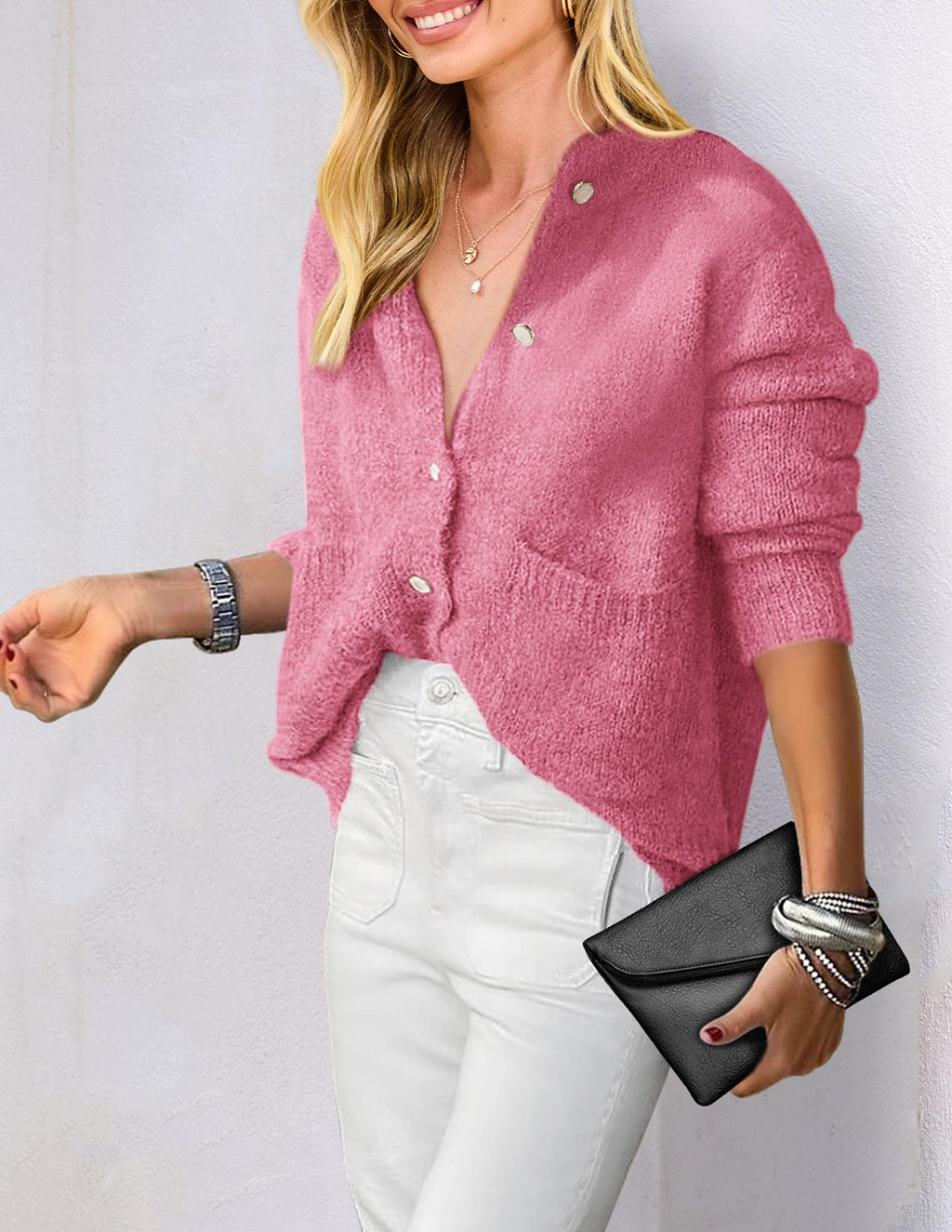 PRETTYGARDEN Women's Knit Cardigan Sweaters Casual Long Sleeve Open Front Button Up Ribbed Fall Spring Sweater Jackets