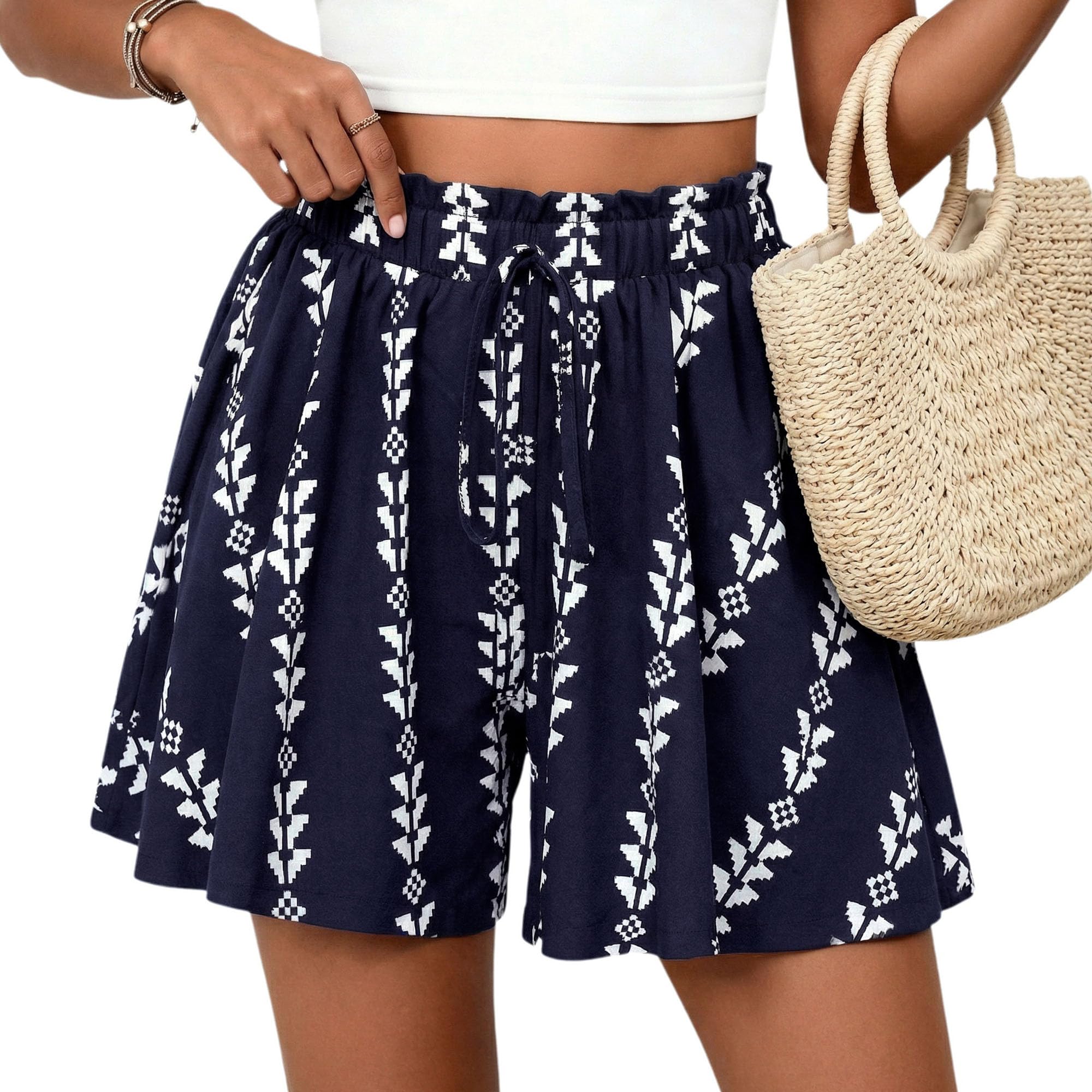 PRETTYGARDEN Women's Flowy Shorts Summer Fashion Beach Vacation Clothes Casual High Waist Wide Leg Ruffle Shorts