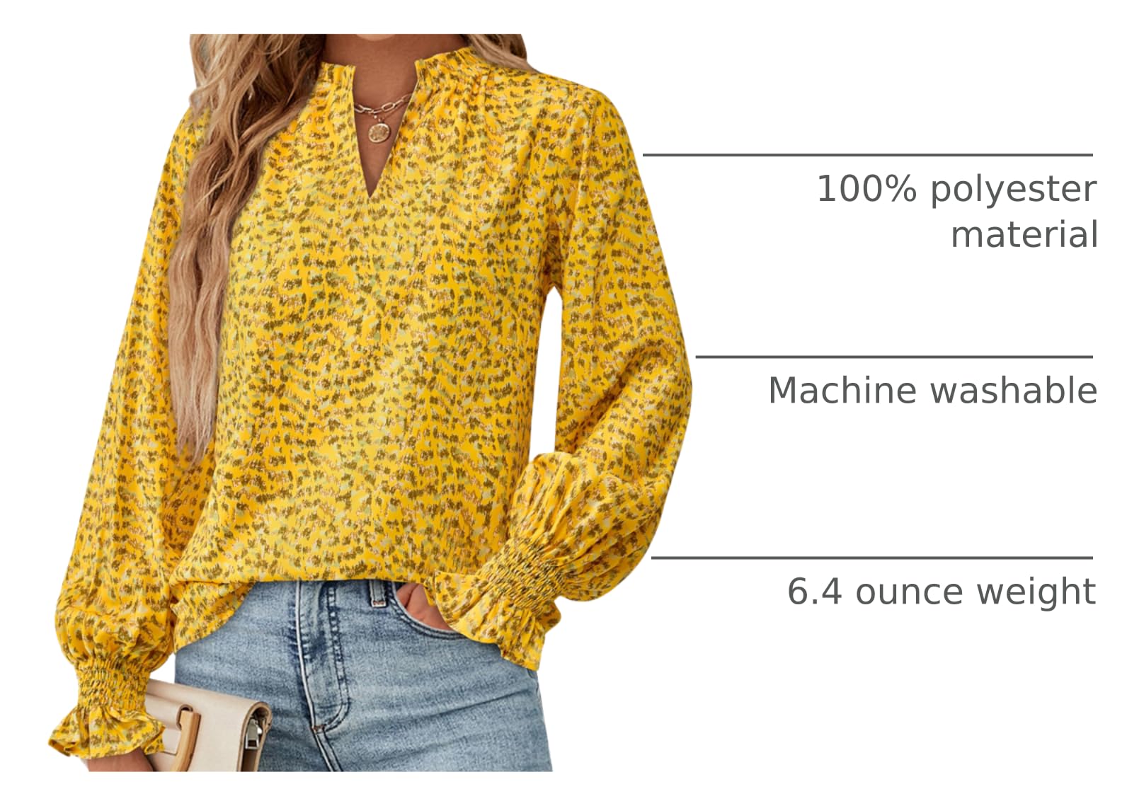 FreshPretty Womens V Neck Floral Long Sleeve Tops Summer Casual Loose Puff Sleeve Chiffon Boho Work Blouse Dressy T Shirts