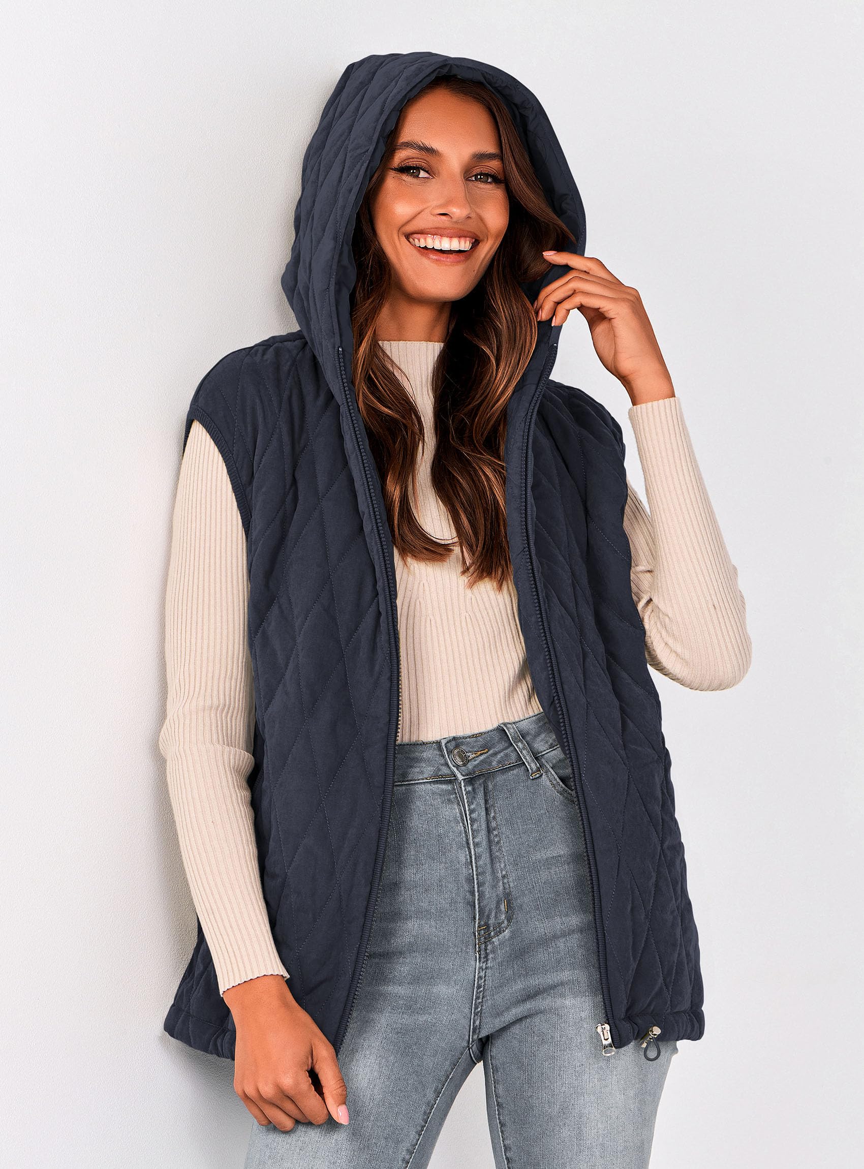 PRETTYGARDEN Women's Fall Spring Vest Casual Sleeveless Hooded Zip Up Jacket Trendy Winter Coat Outerwear