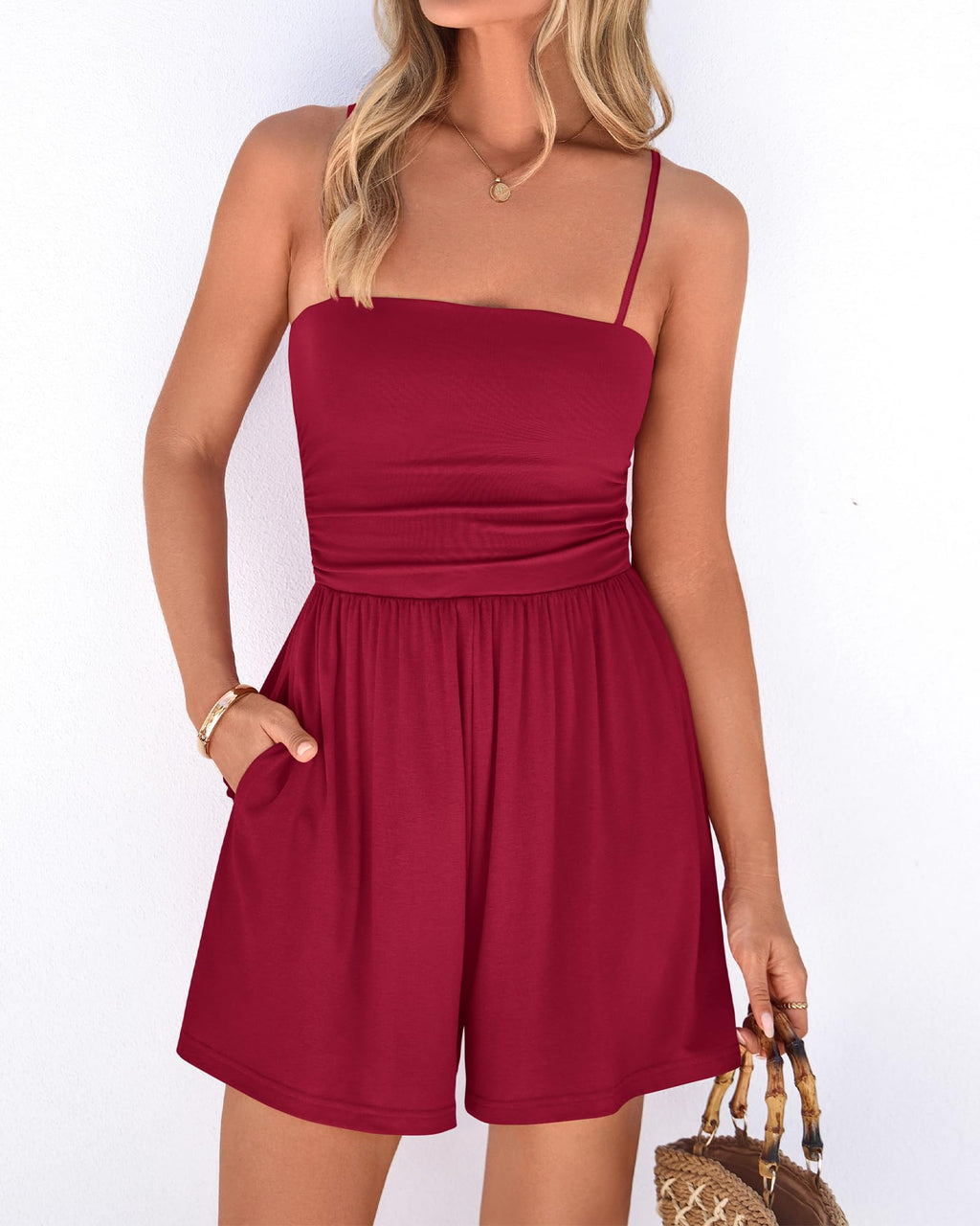 FreshPretty Summer Rompers For Women Casual One Piece Spaghetti Strap Sleeveless Shorts Jumpsuit Beach Vacation Outfits
