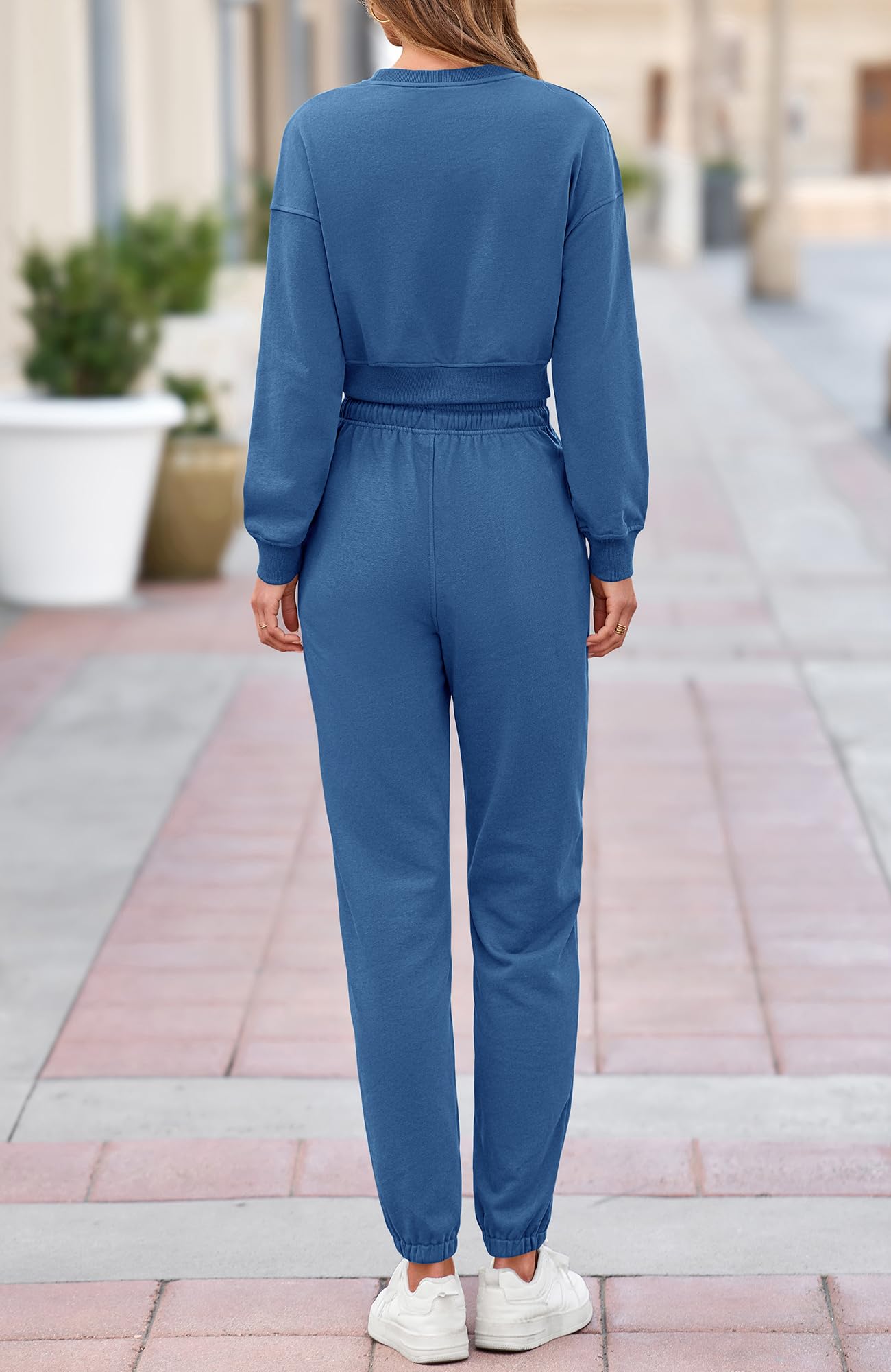 BTFBM Women 2 Piece Outfits Long Sleeve Crop Top Pullover Drawstring Pant Jogger Set Casual Sweatsuits Tracksuit Pockets