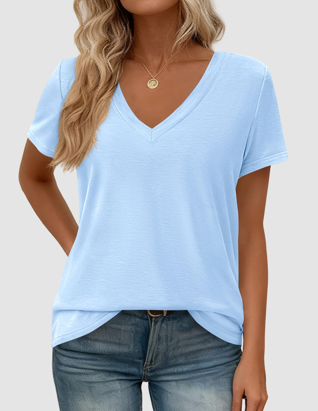 PRETTYGARDEN Womens Tops Short Sleeve Oversized Tshirts Shirts Summer Casual V Neck Loose Basic Tees Spring Tunic Blouse