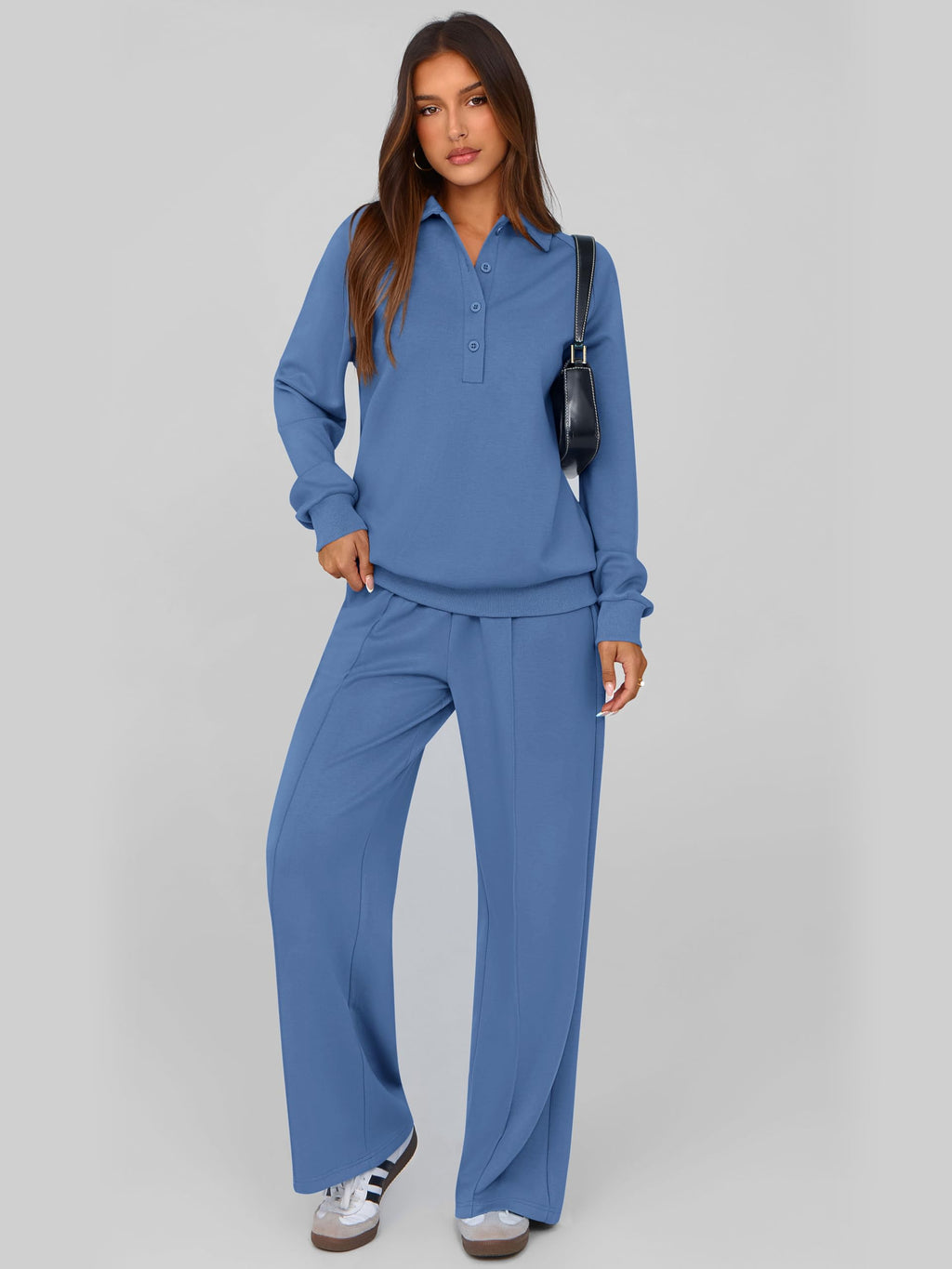 PRETTYGARDEN Women Fall 2 Piece Outfits Sweatsuits Lounge Sets Quarter Button Long Sleeve Sweatshirt, Wide Leg Sweat Pants, Casual 2 Piece Sets Tracksuit, Airport Travel Outfits for Women