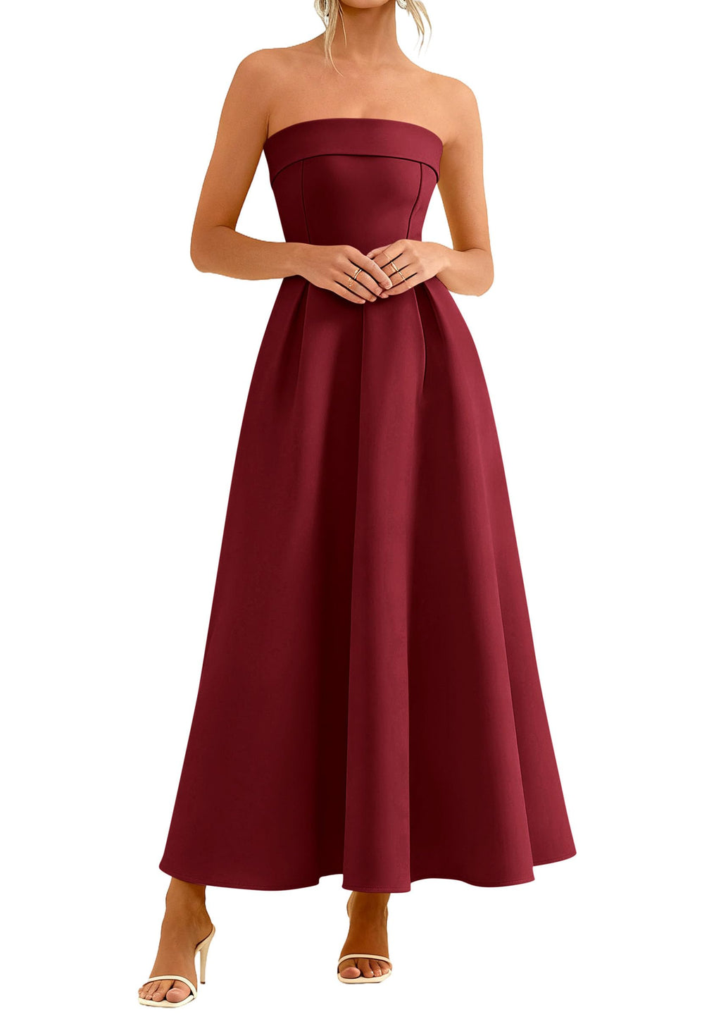 PRETTYGARDEN Cocktail Dresses for Women Summer Formal Elegant Tube Top Strapless Spring Wedding Guest Party Midi Dress