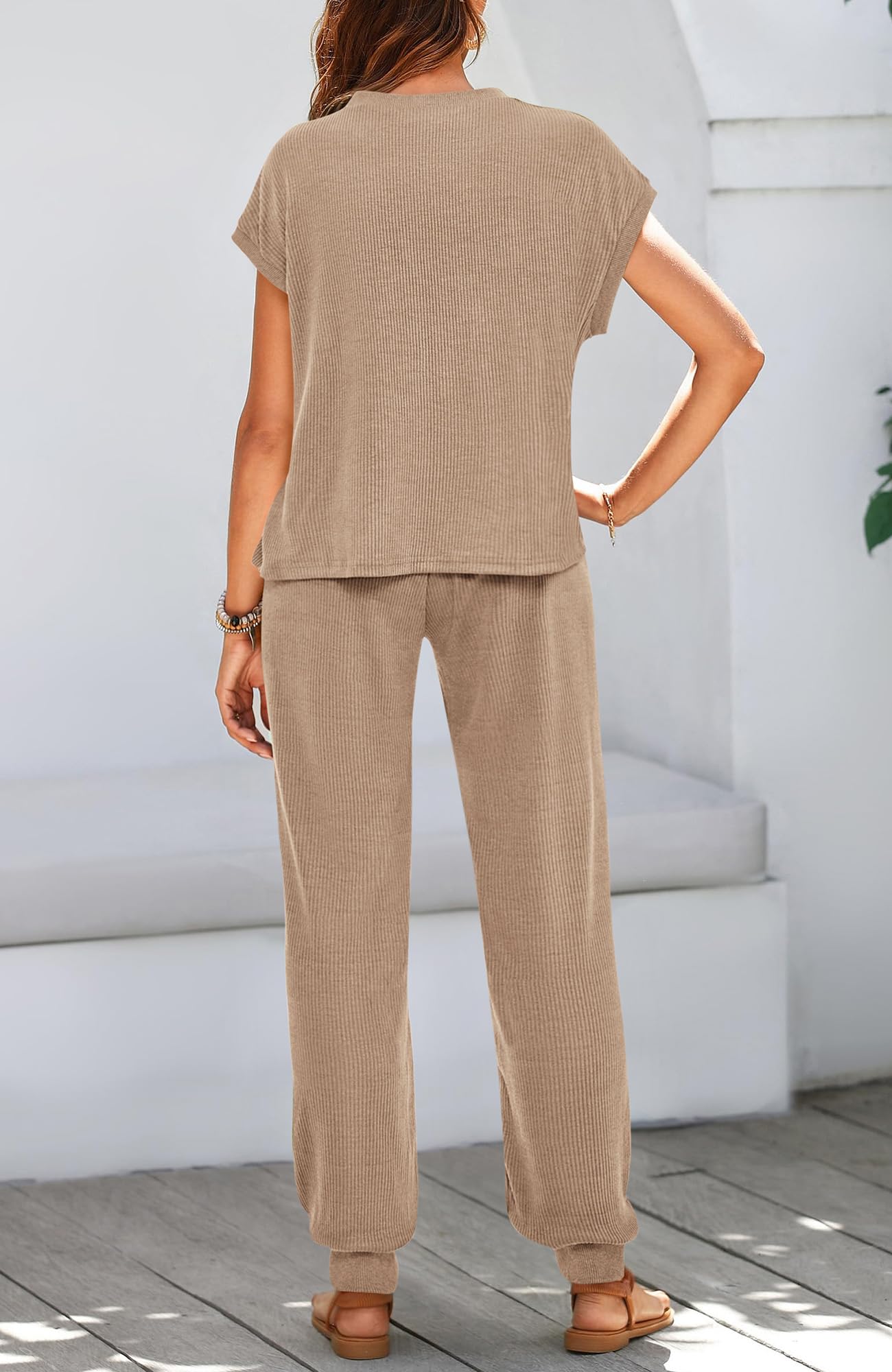 BTFBM Women's Two Piece Tracksuit Outfits Summer Short Sleeve Tops Long Pants Jogger Lounge Matching Sets Sweatsuit