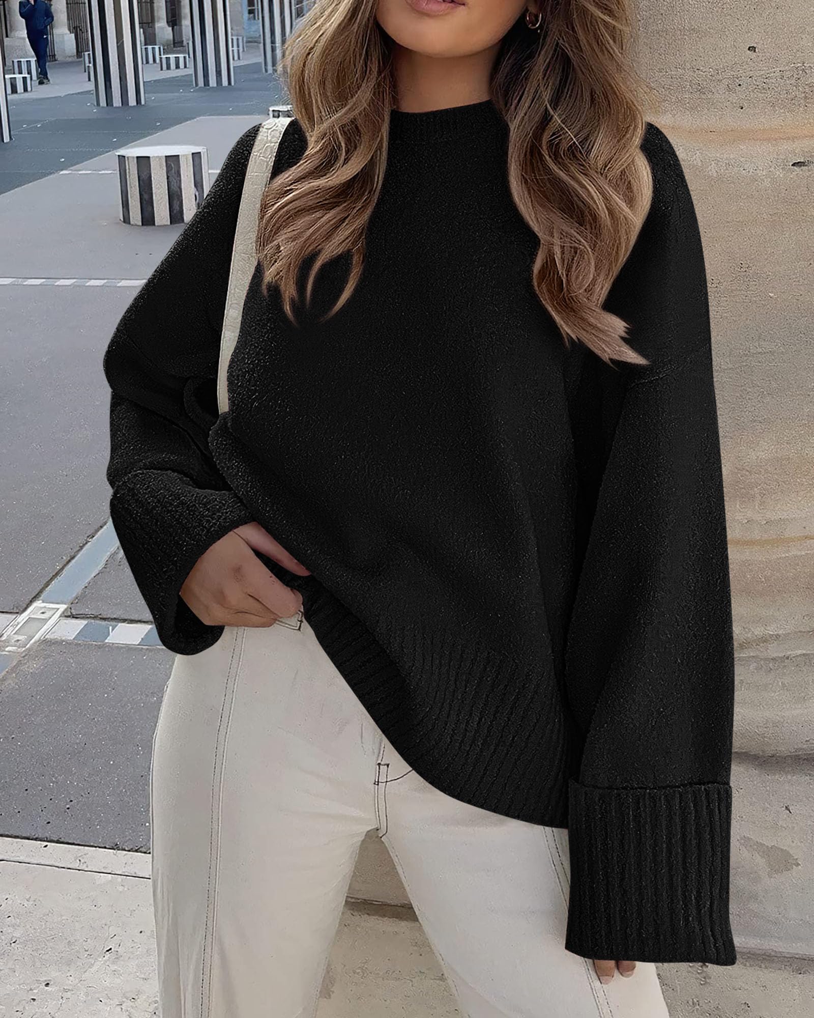 PRETTYGARDEN Women's Fall Oversized Sweaters Casual Crewneck Pullover Long Sleeve Fuzzy Chunky Knit Tops Blouse