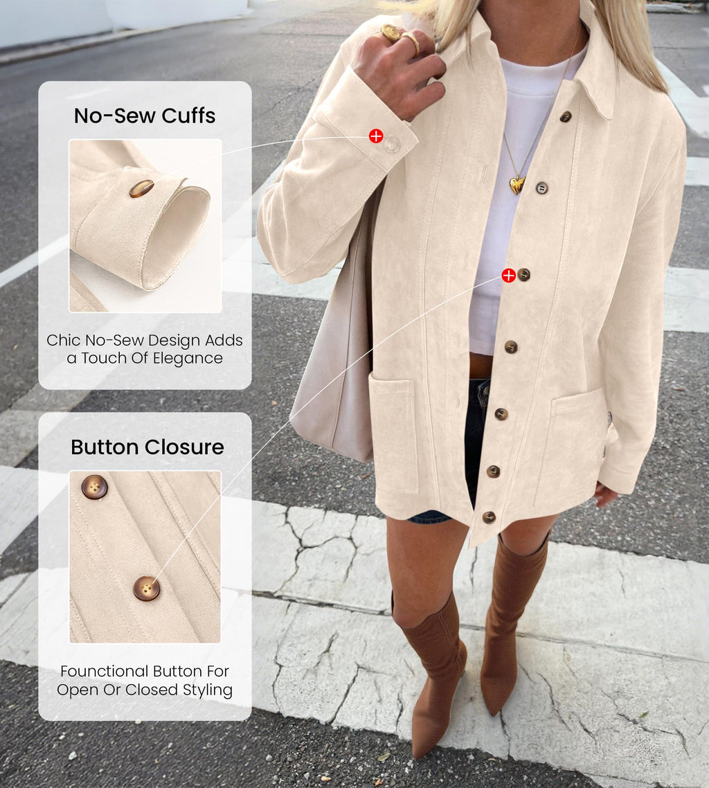 BTFBM Faux Suede Jacket Women Fall Fashion Leather Jackets Long Sleeve Button Down Winter Coats Shackets Outerwear
