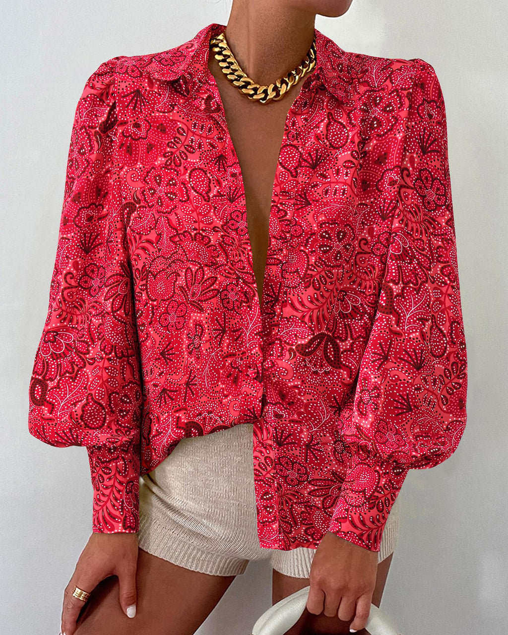 BTFBM Women Fashion Button Down Shirts V Neck Boho Printed Long Sleeve Blouses Dressy Casual Spring Fall Tops