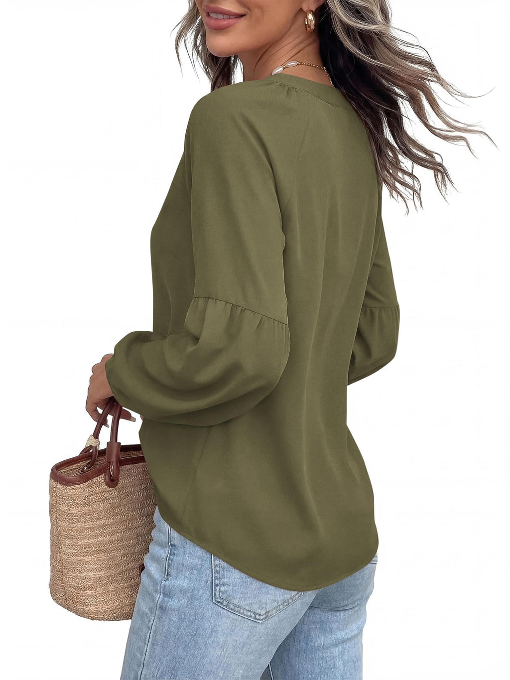BTFBM Blouses for Women Dressy Casual Boho Tops V Neck Lightweight Long Sleeve Shirts Spring Clothes