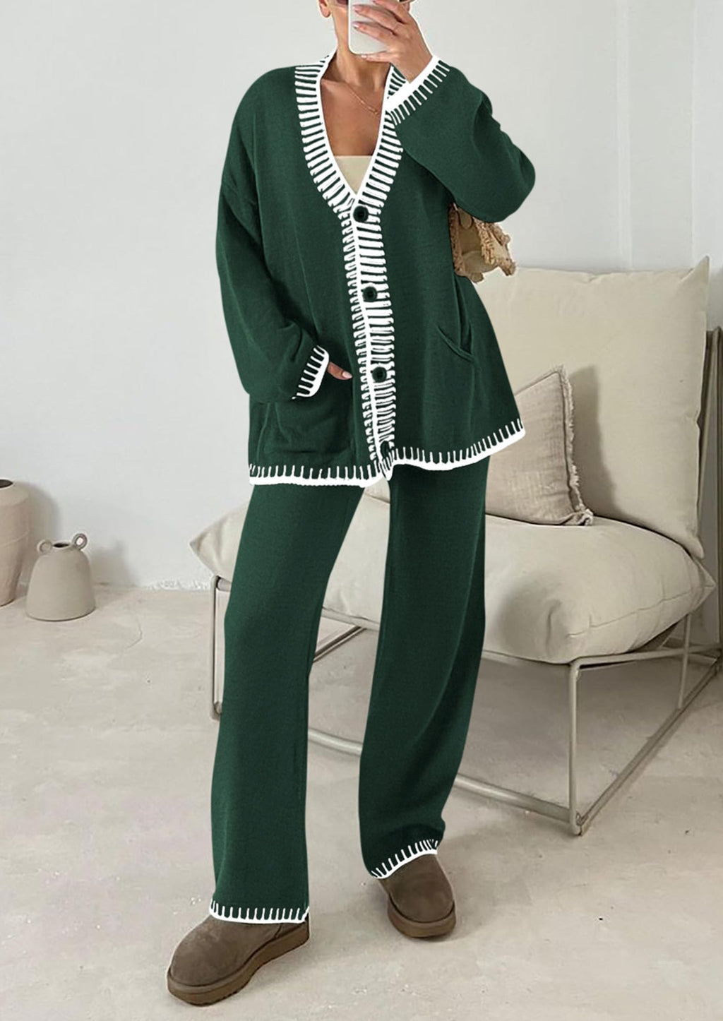 PRETTYGARDEN Lounge Sets for Women Fall Loungewear 2 Piece Outfits Cardigan Sweaters Track Suit Matching Winter Clothing