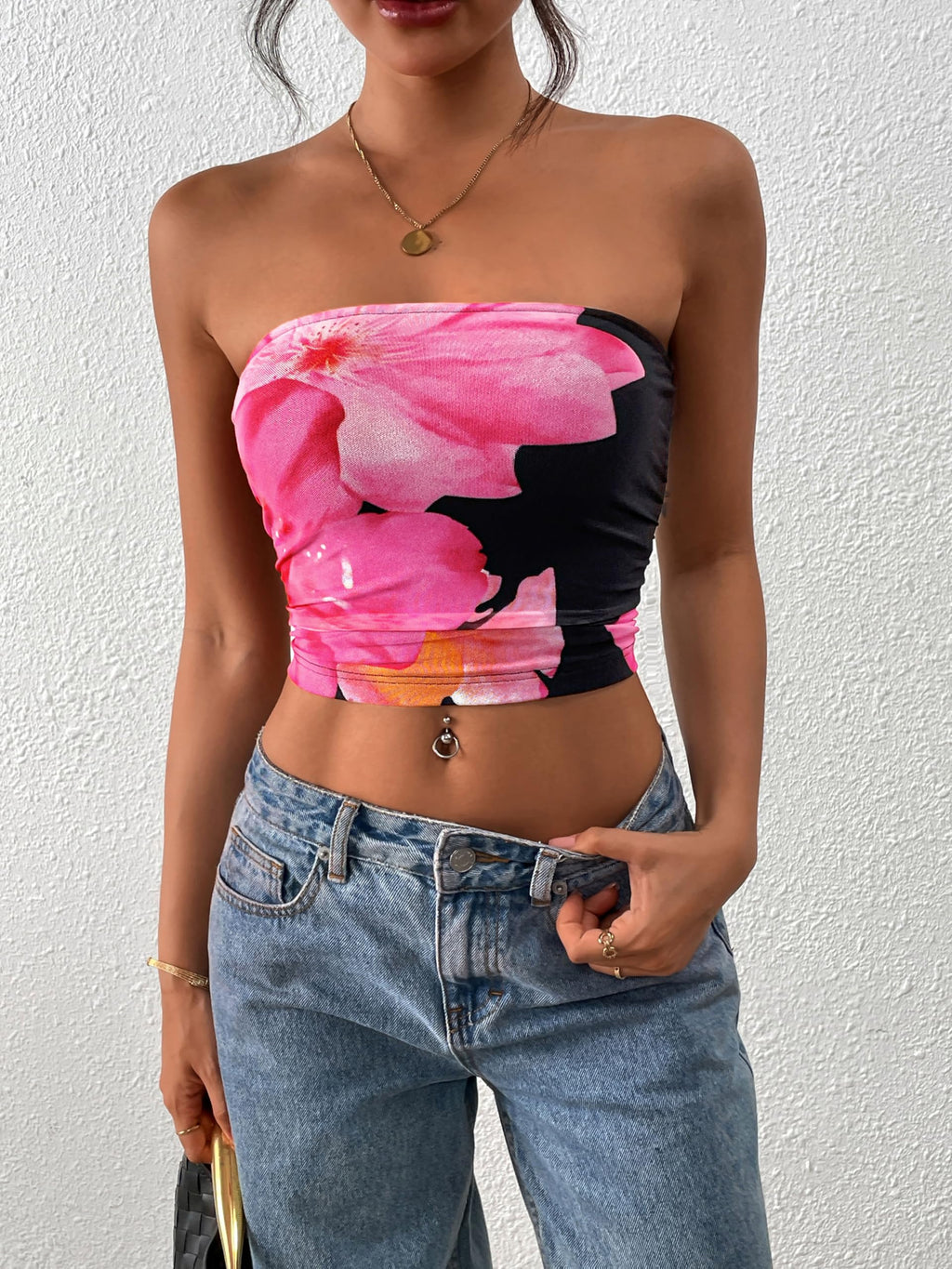 FreshPretty Womens Fashion Summer Floral Mesh Tube Top Ruched Going Out Bandeau Sleeveless Strapless Crop Tops Y2k Clothes