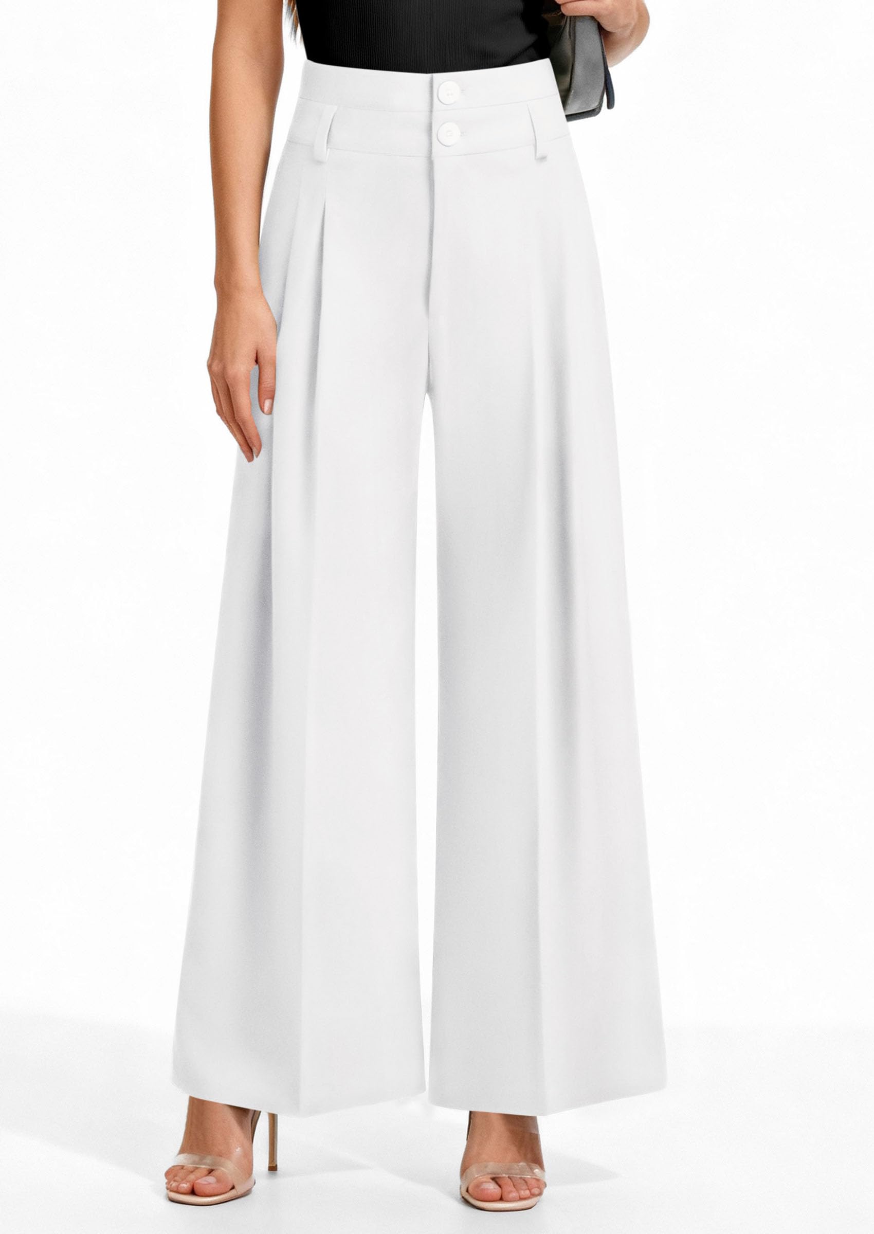PRETTYGARDEN Womens Spring Wide Leg Palazzo Pants Trendy Loose Button High Waist Pleated Work Business Casual Trousers