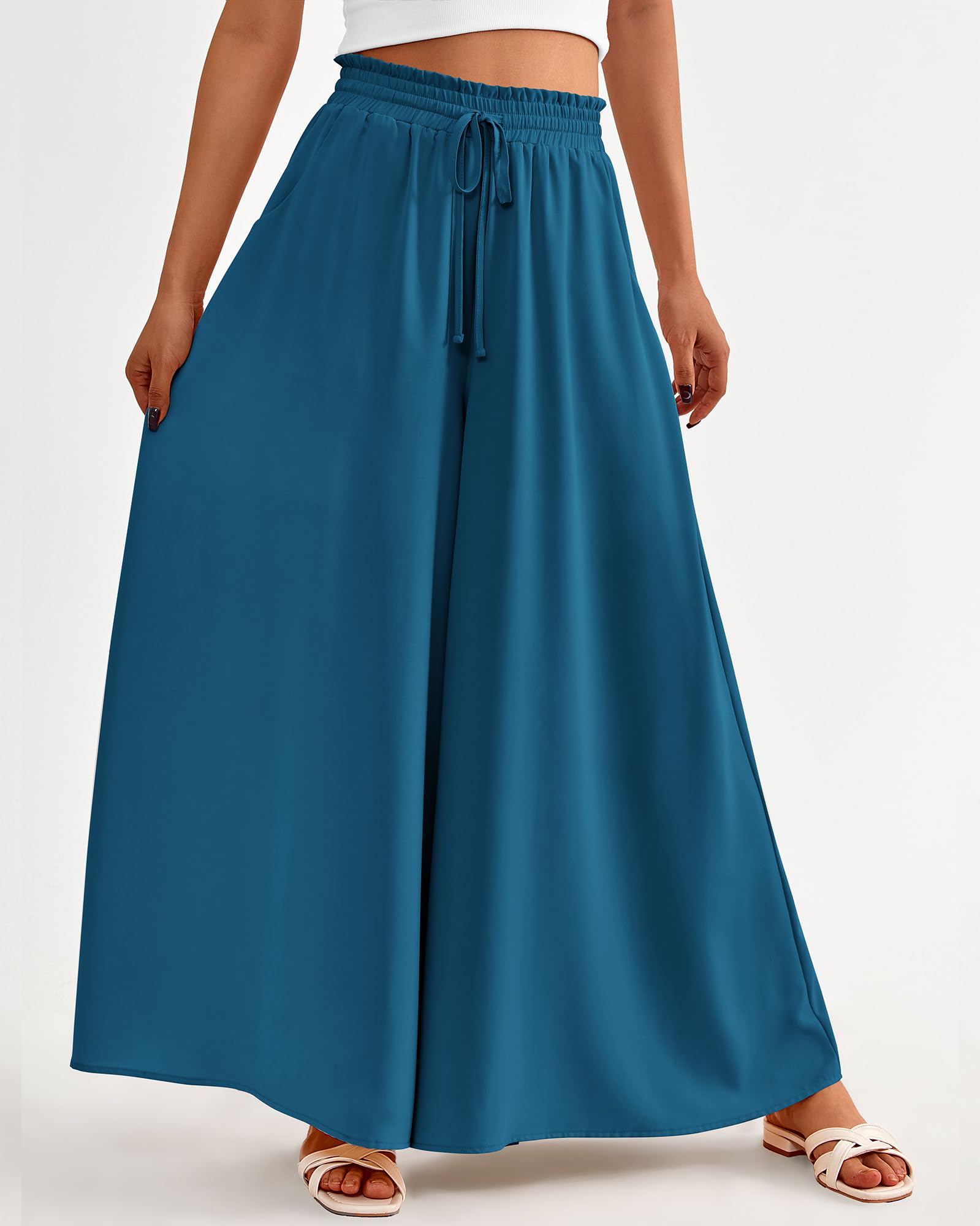 BTFBM Women Casual High Waist Wide Leg Pants Spring Summer Long Palazzo Pants Pocket Lounge Beach Vacation Clothes