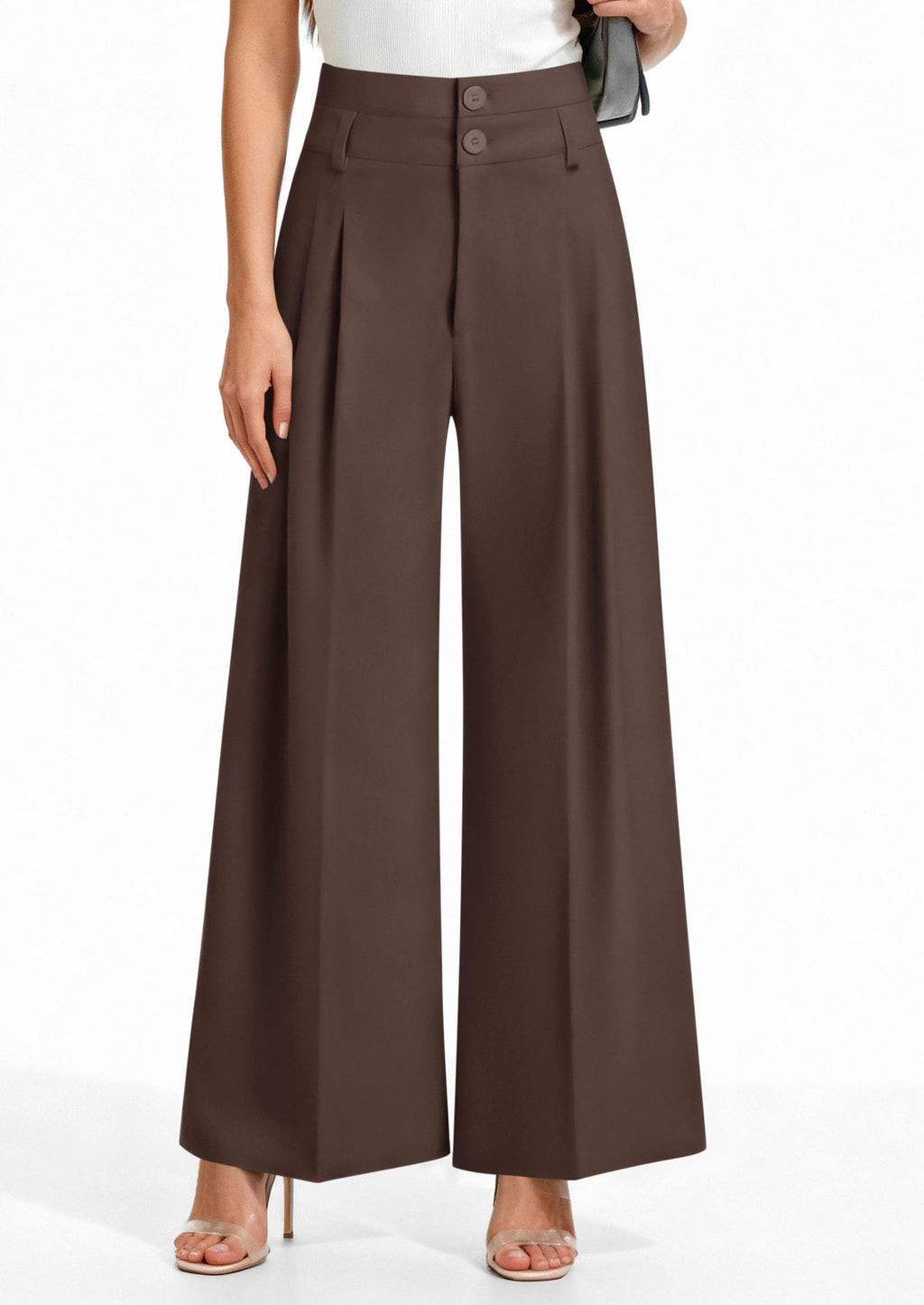 PRETTYGARDEN Womens Spring Wide Leg Palazzo Pants Trendy Loose Button High Waist Pleated Work Business Casual Trousers