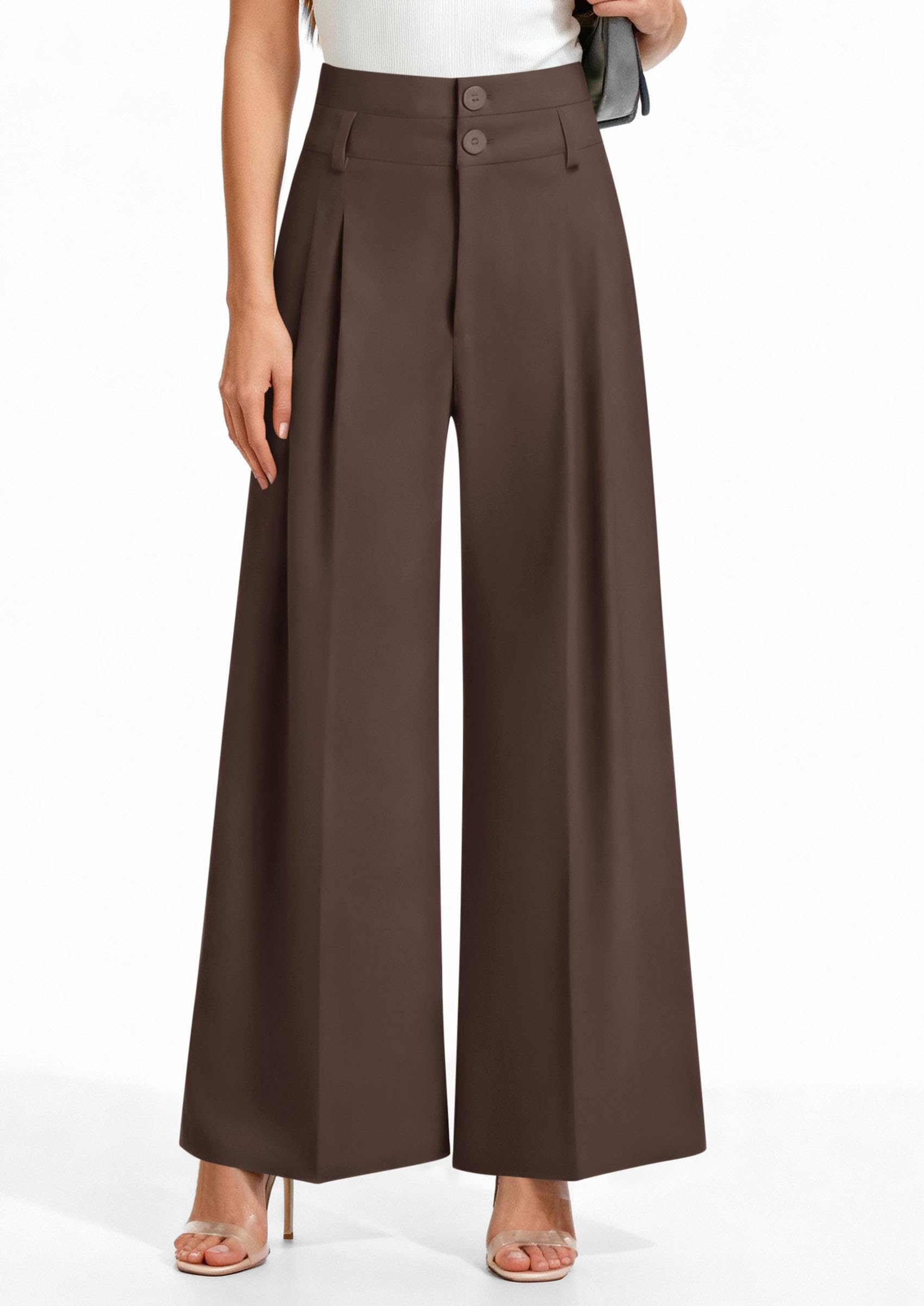 PRETTYGARDEN Womens Spring Wide Leg Palazzo Pants Trendy Loose Button High Waist Pleated Work Business Casual Trousers