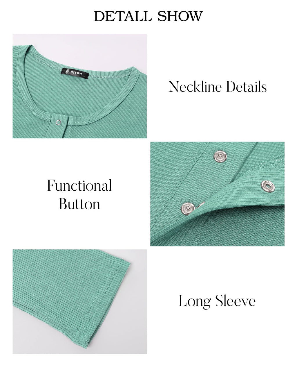 FreshPretty Women Long Sleeve Shirts Fall Tops V Neck Button Up Henley Shirts Slim Fit Ribbed Knit Spring Casual T-Shirts