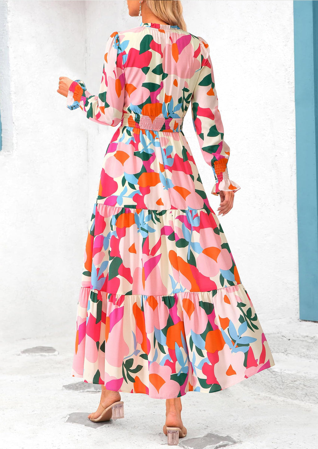 PRETTYGARDEN Women's Floral Maxi Dress Fall Long Sleeve V Neck Casual A Line Long Flowy Boho Party Dresses