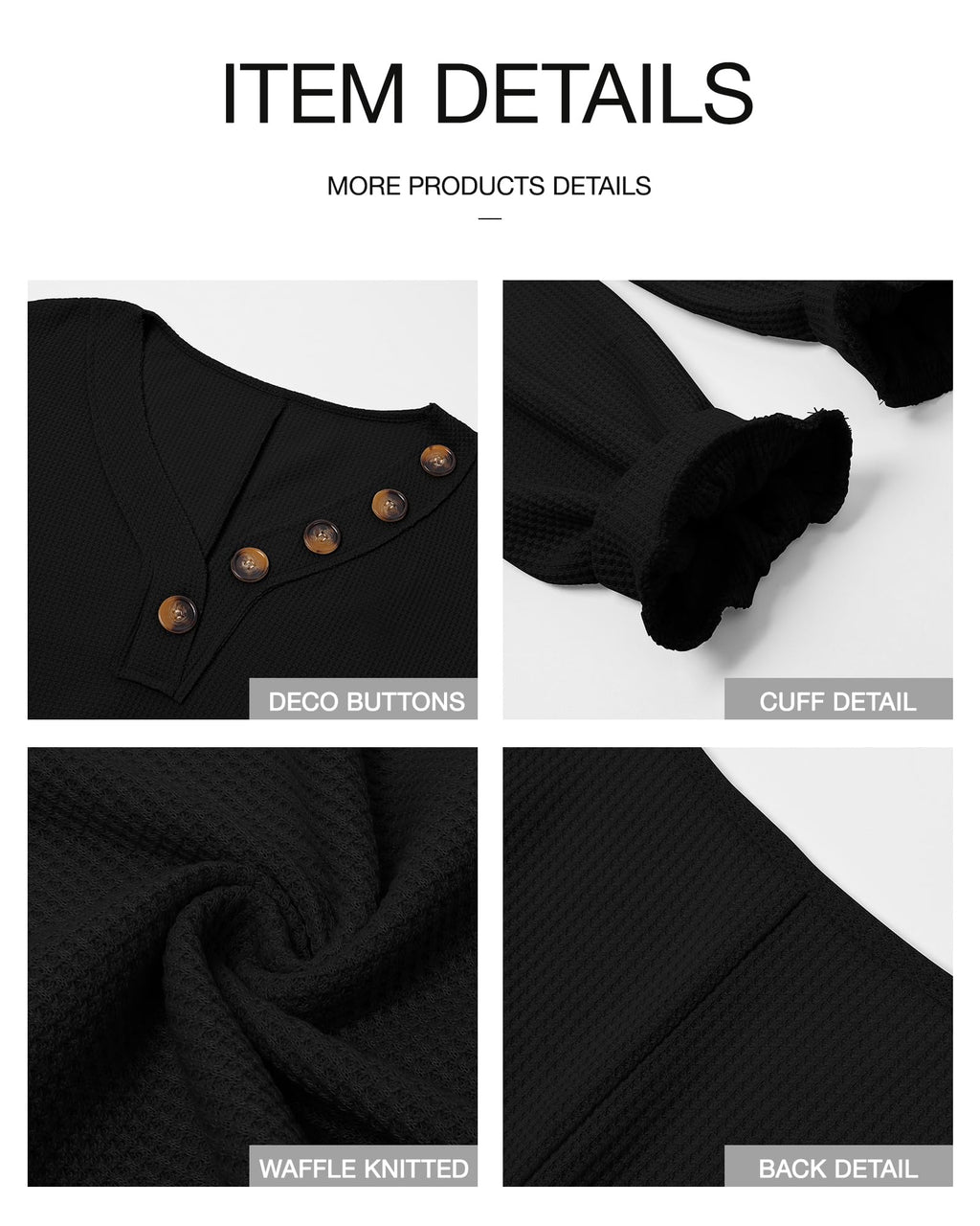 FreshPretty Womens Fall Fashion Long Sleeve Shirts Spring V Neck Loose Casual Deco Button Lightweight Waffle Knit Tops