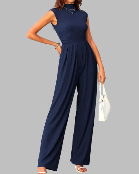FreshPretty Womens Jumpsuit Dressy Casual Summer Outfits One Piece Cap Sleeve Mock Neck Wide Leg Pants Rompers with Pockets