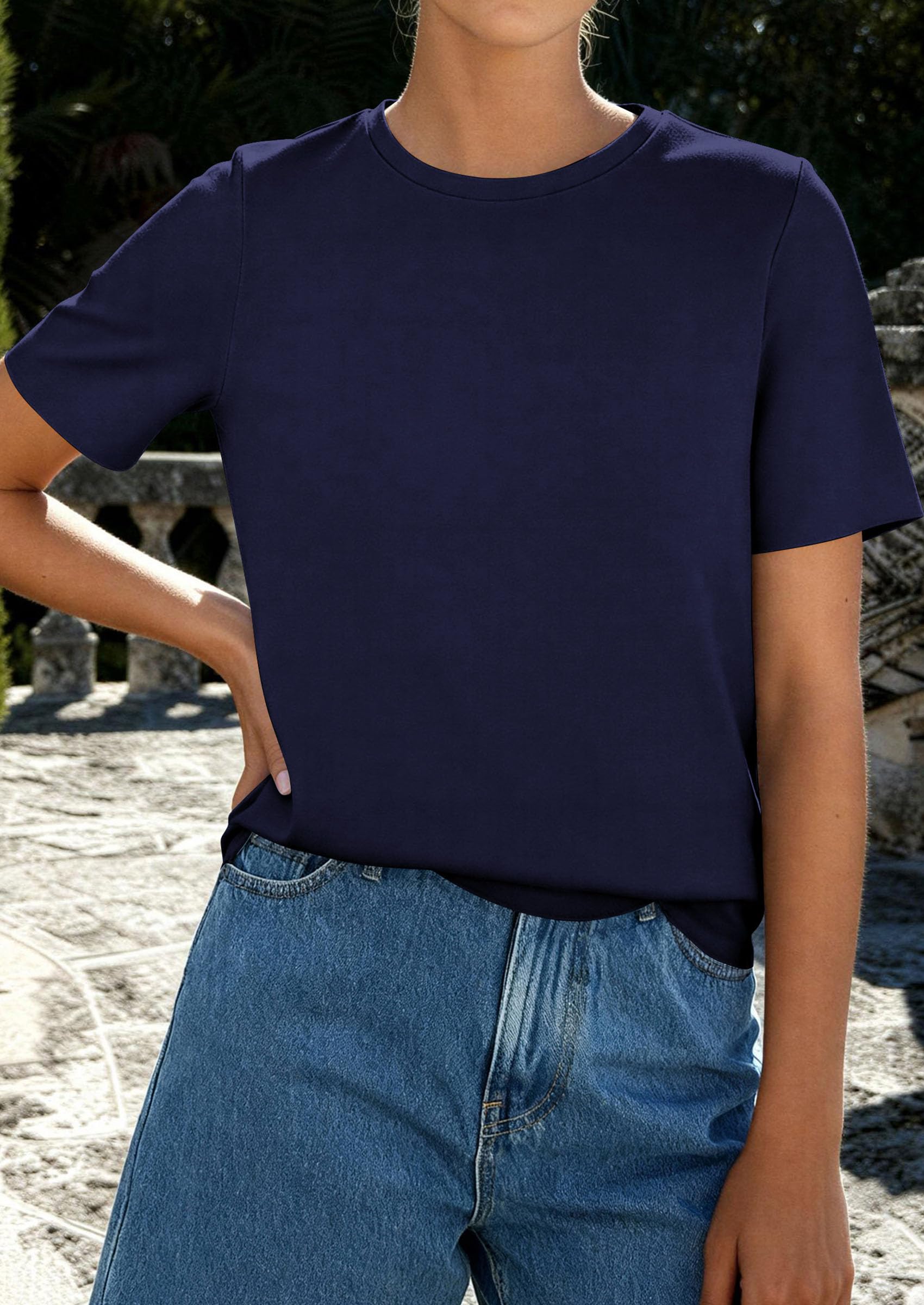 PRETTYGARDEN Womens Summer Tops Casual Basic Crewneck Short Sleeve Shirts Spring Fashion Clothing Going Out Outfits