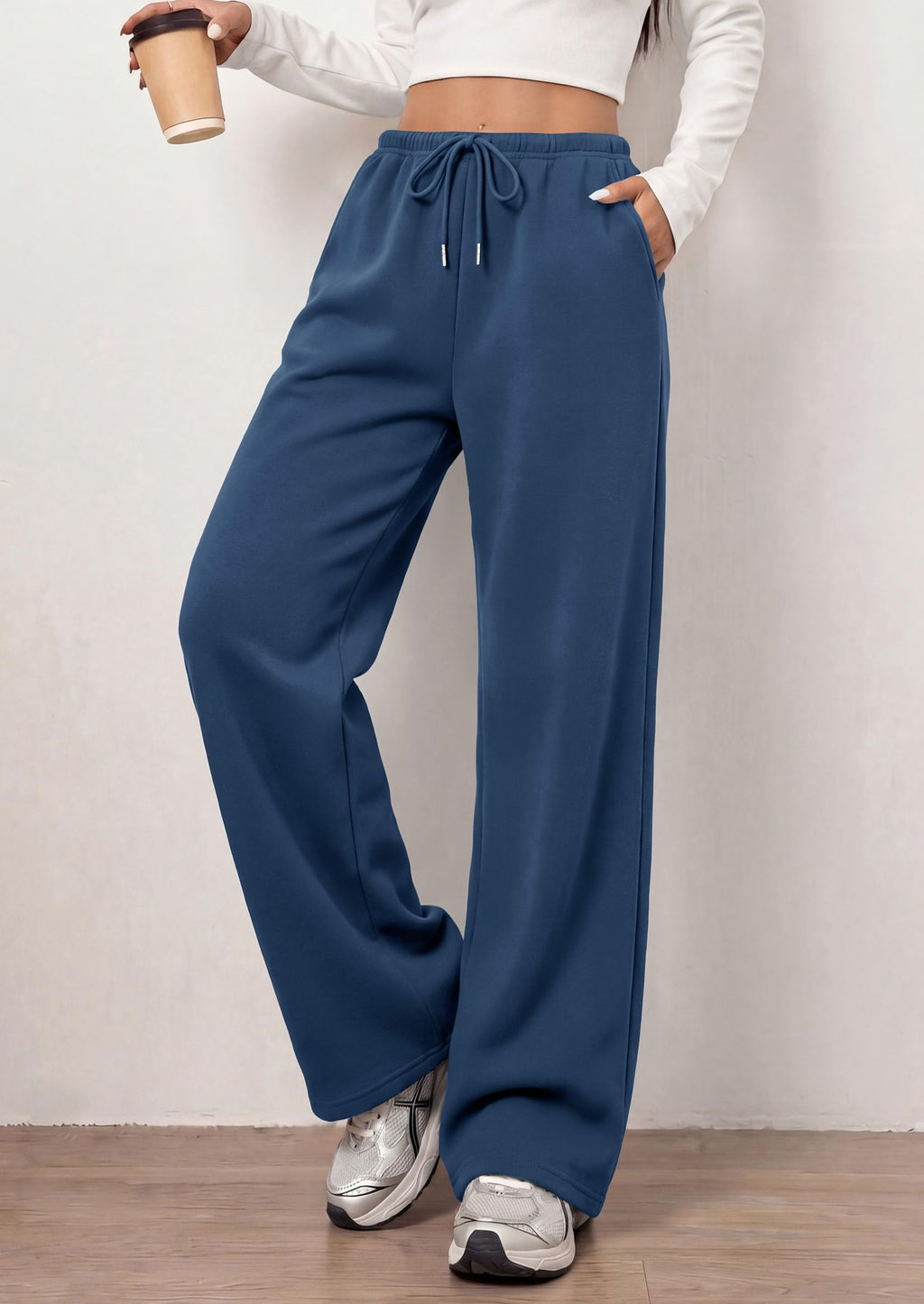 PRETTYGARDEN Womens Wide Leg Sweatpants Fleece Lounge Pants | Elastic Drawstring Waist,Baggy Jogger Yoga Sweat pants,Pockets,Fall Winter Clothes,Loose Daily Casual & Loungewear Trousers