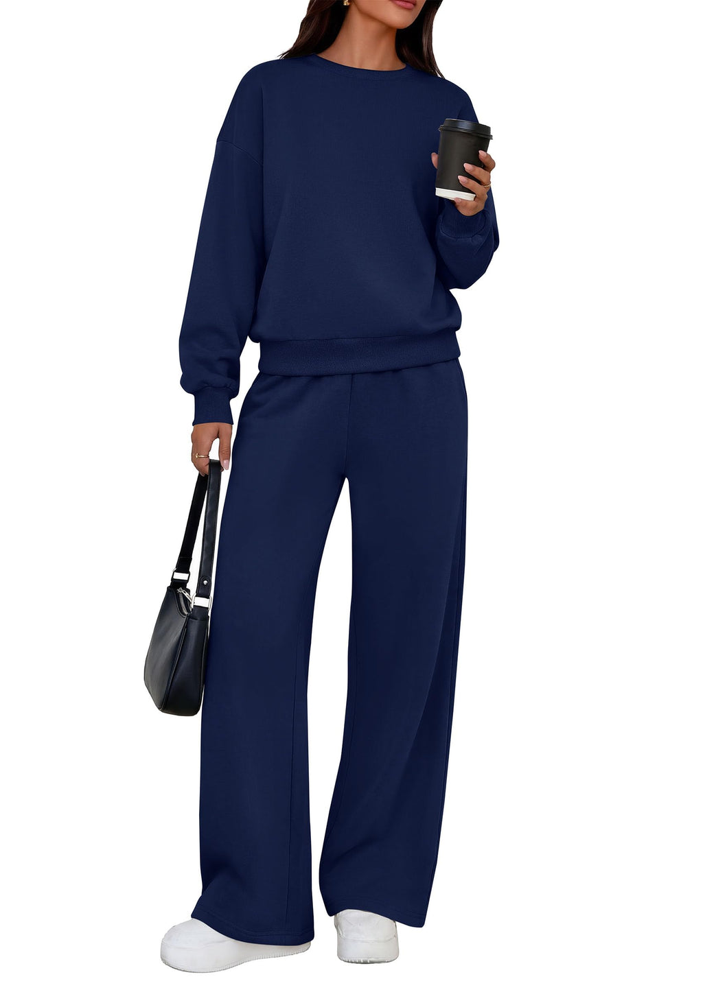 PRETTYGARDEN 2 Piece Lounge Sets for Women Casual Sweatsuits | Soft Fleece Lining,Crew Neck Oversized Sweatshirt & Wide Leg Pants,Workout Airport Matching Set Tracksuit,Fall Winter Outfits