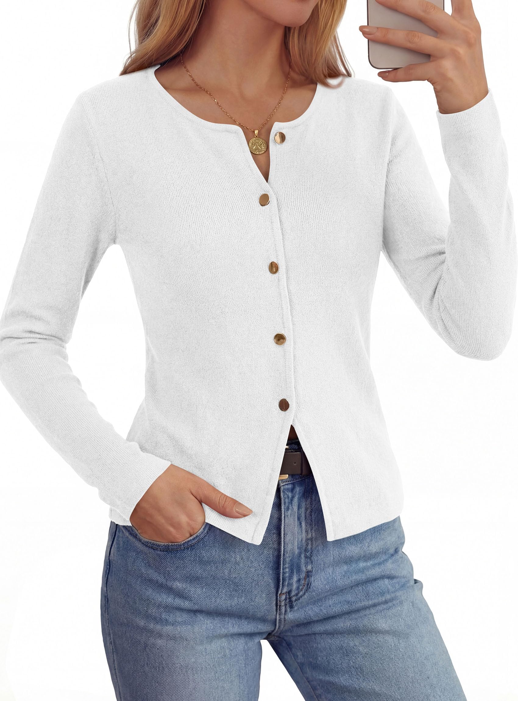 PRETTYGARDEN Button Up Cardigan Sweaters for Women | Slim Fitted Knitwear,Long Sleeve Lightweight Knit Cardigans,Business Casual Outfits Work Tops,Layering Piece for Fall&Winter