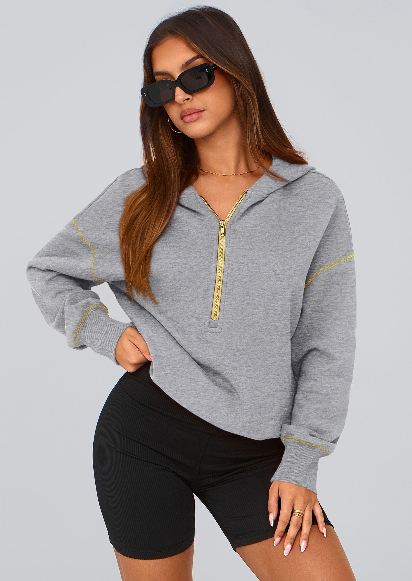 PRETTYGARDEN Women's  Fall Hooded Sweatshirts Long Sleeve Half Zip Cropped Hoodies Pullover Winter Fashion Clothes
