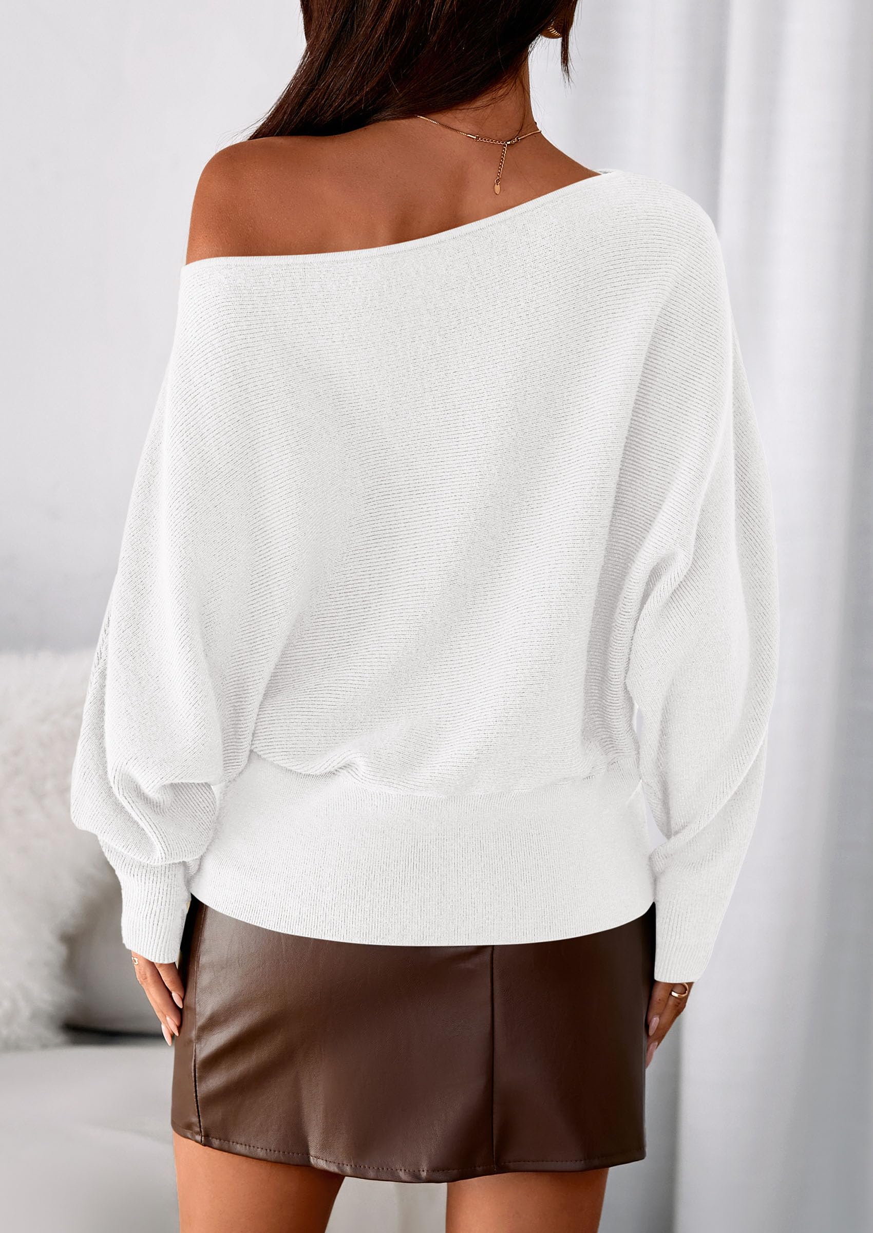 PRETTYGARDEN Women Off the Shoulder Sweater  Fall Trendy Long Batwing Sleeve Knit Pullover Going Out Tops Winter Clothing